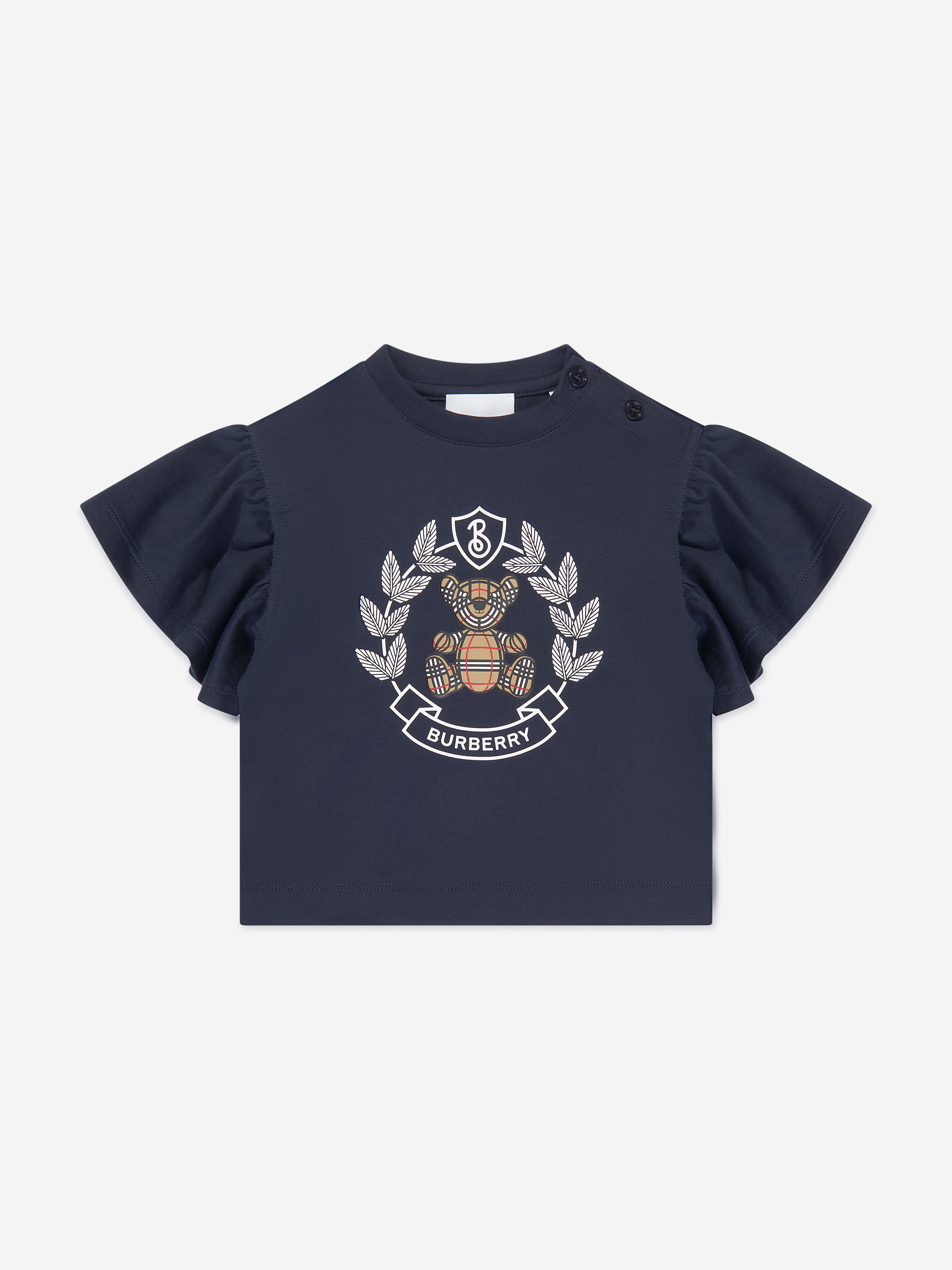 Burberry Baby Girls Blue Cotton Crest T-shirt