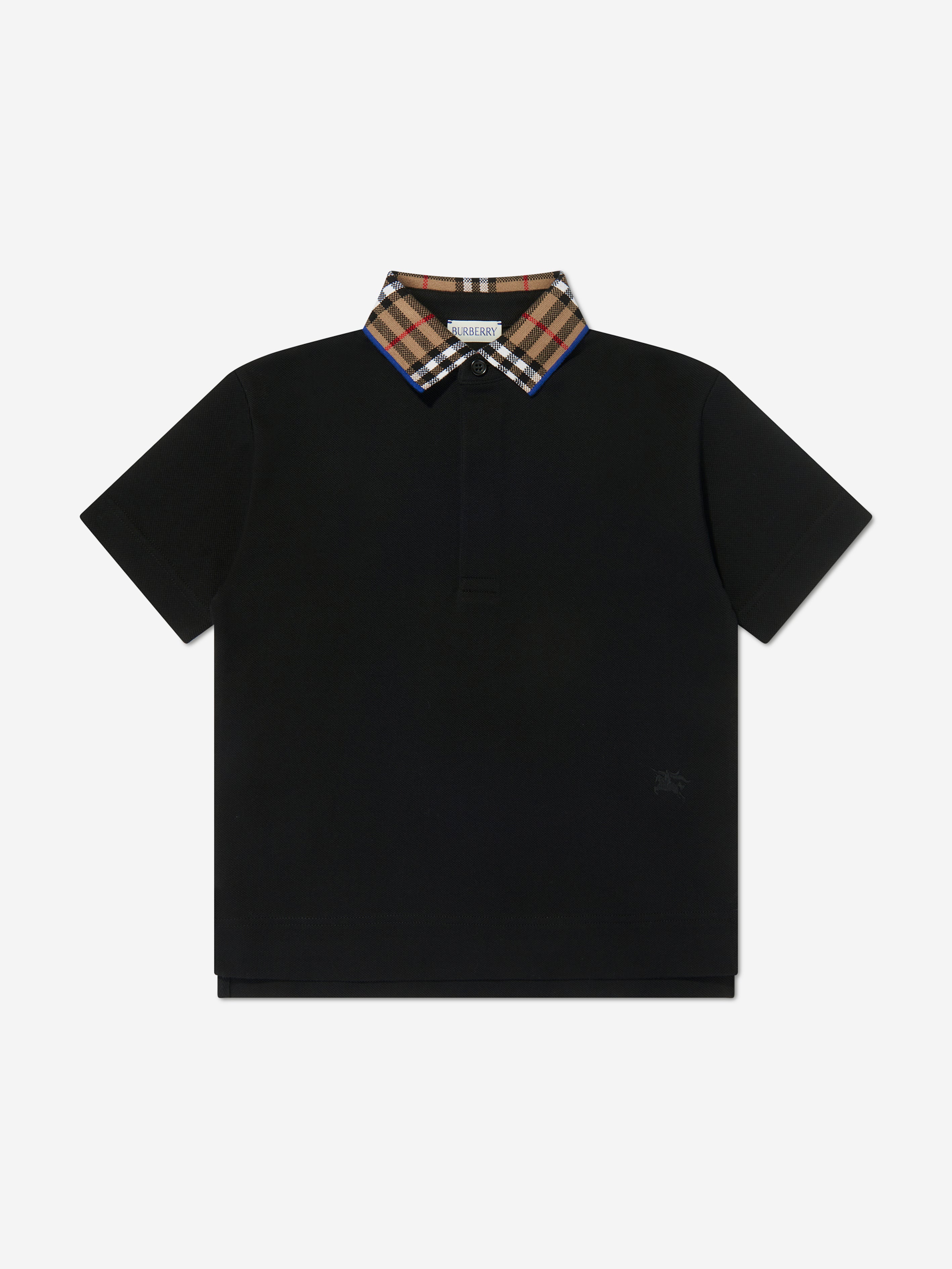 Burberry Kids' Boys Check Collar Johane Polo Shirt In Black