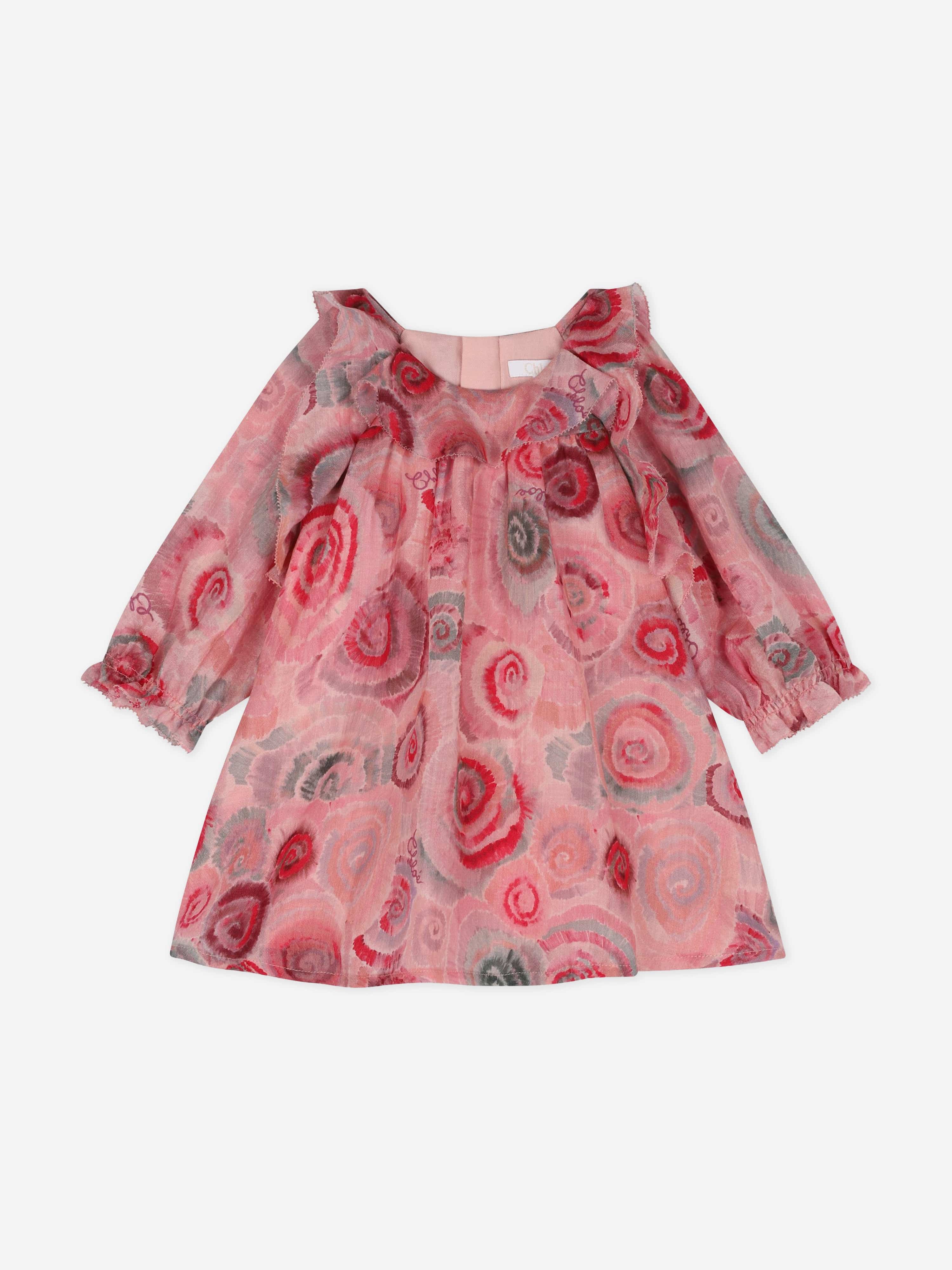 Shop Chloé Baby Girls Spiral Print Ceremony Dress In Pink