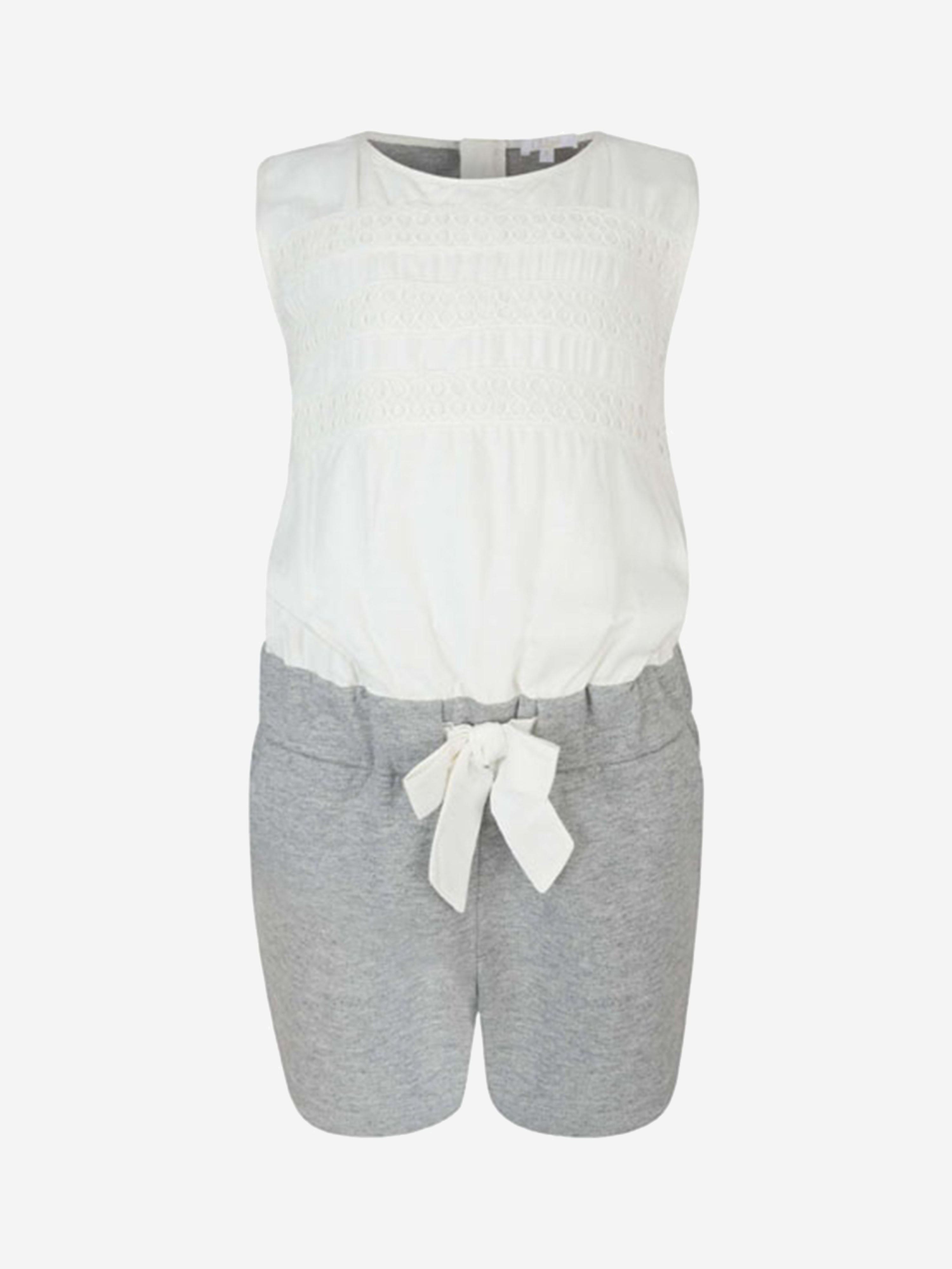 Chloé Kids' Girls Jersey & White Guipure Lace Playsuit 10 Yrs Grey In Gray