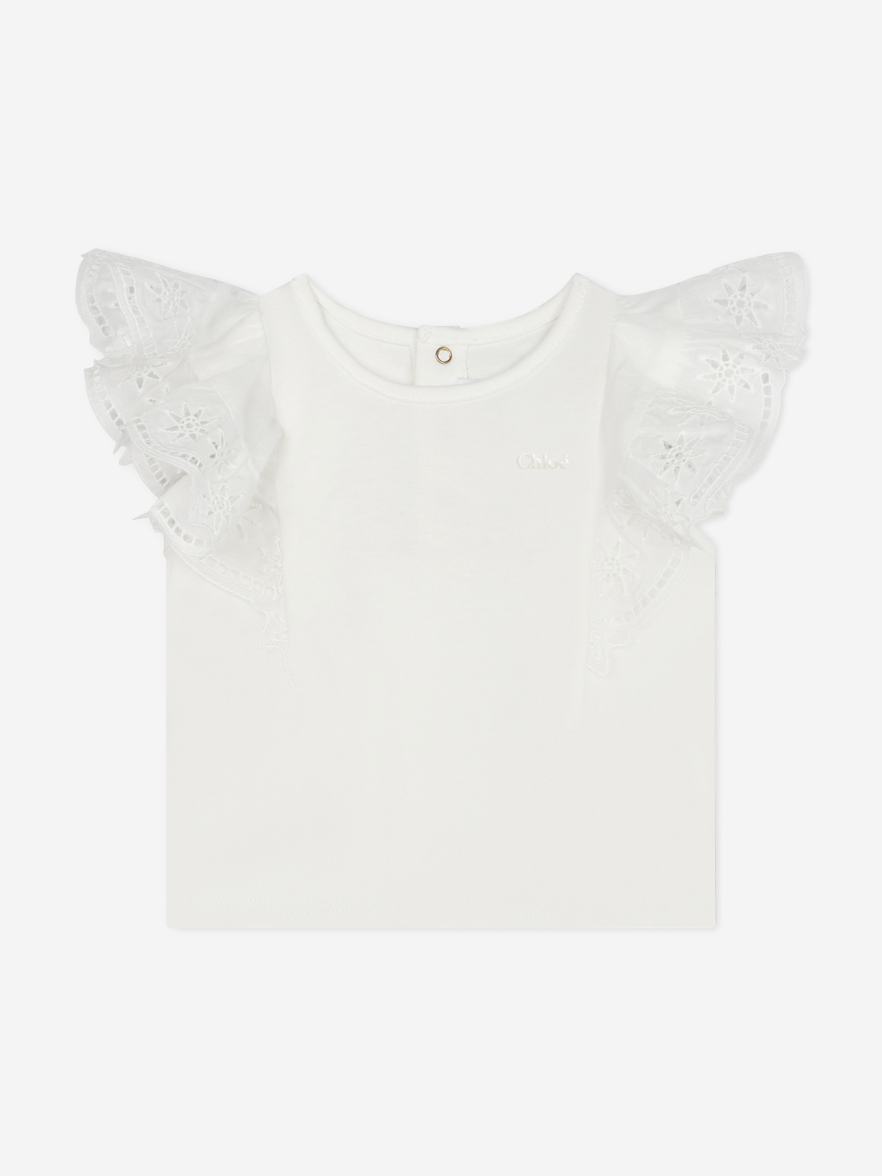 Chloé Baby Girls Embroidered Ruffle T-shirt In Ivory