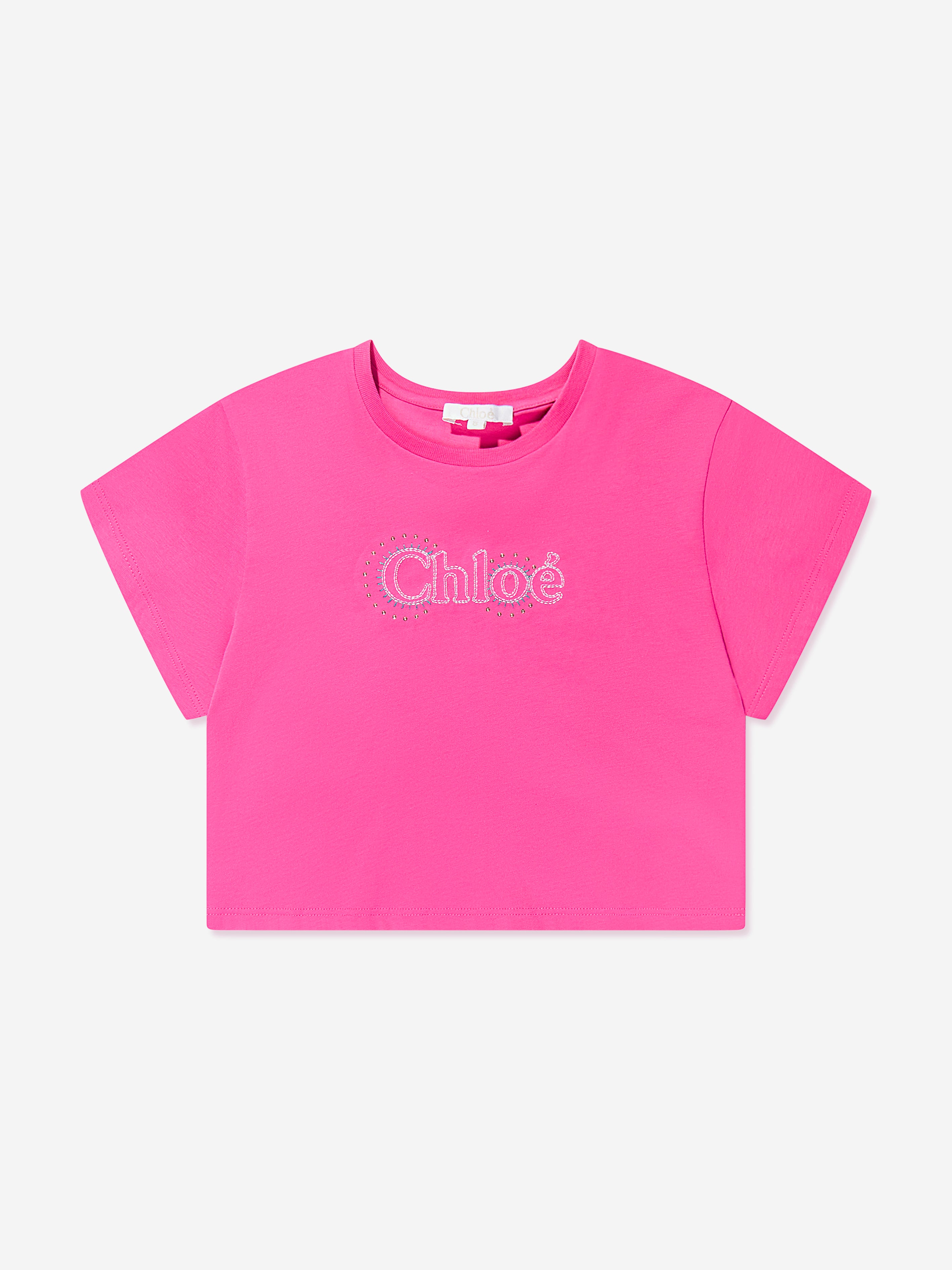 Chloé Kids' Girls Cropped Logo T-shirt In Pink