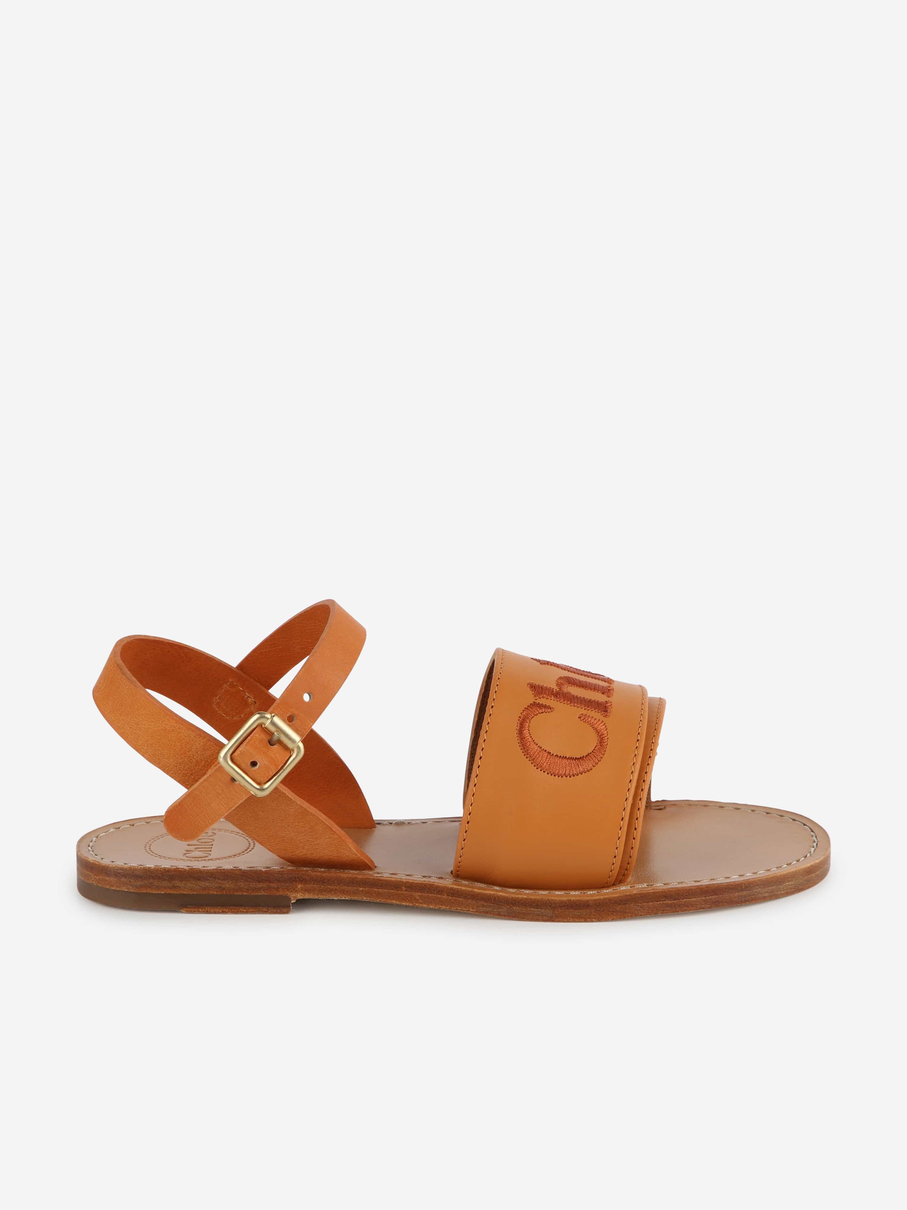 Chloé Kids' Girls Leather Logo Sandals In White