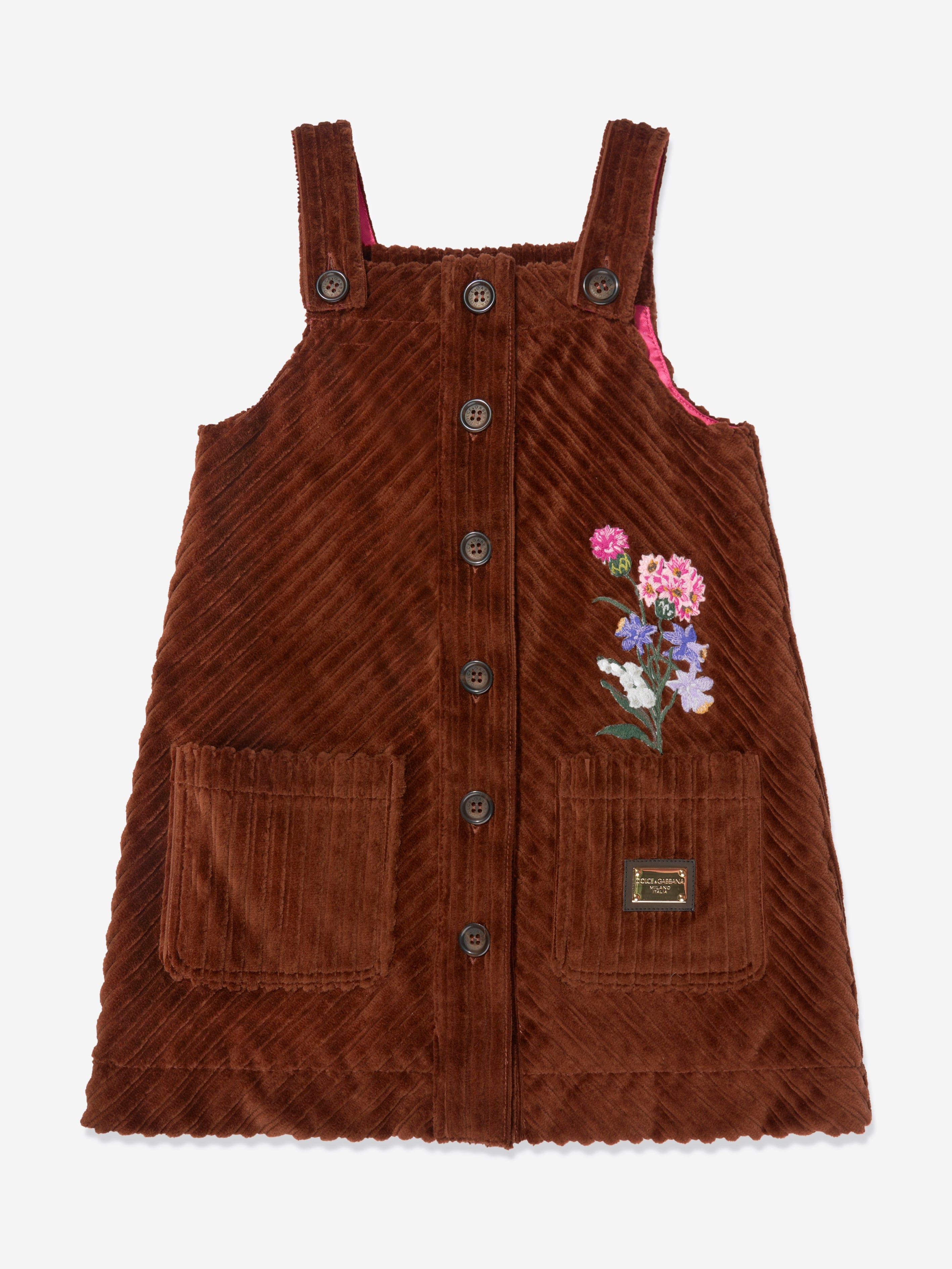 Dolce & Gabbana Babies' Girls Corduroy Dress In Brown