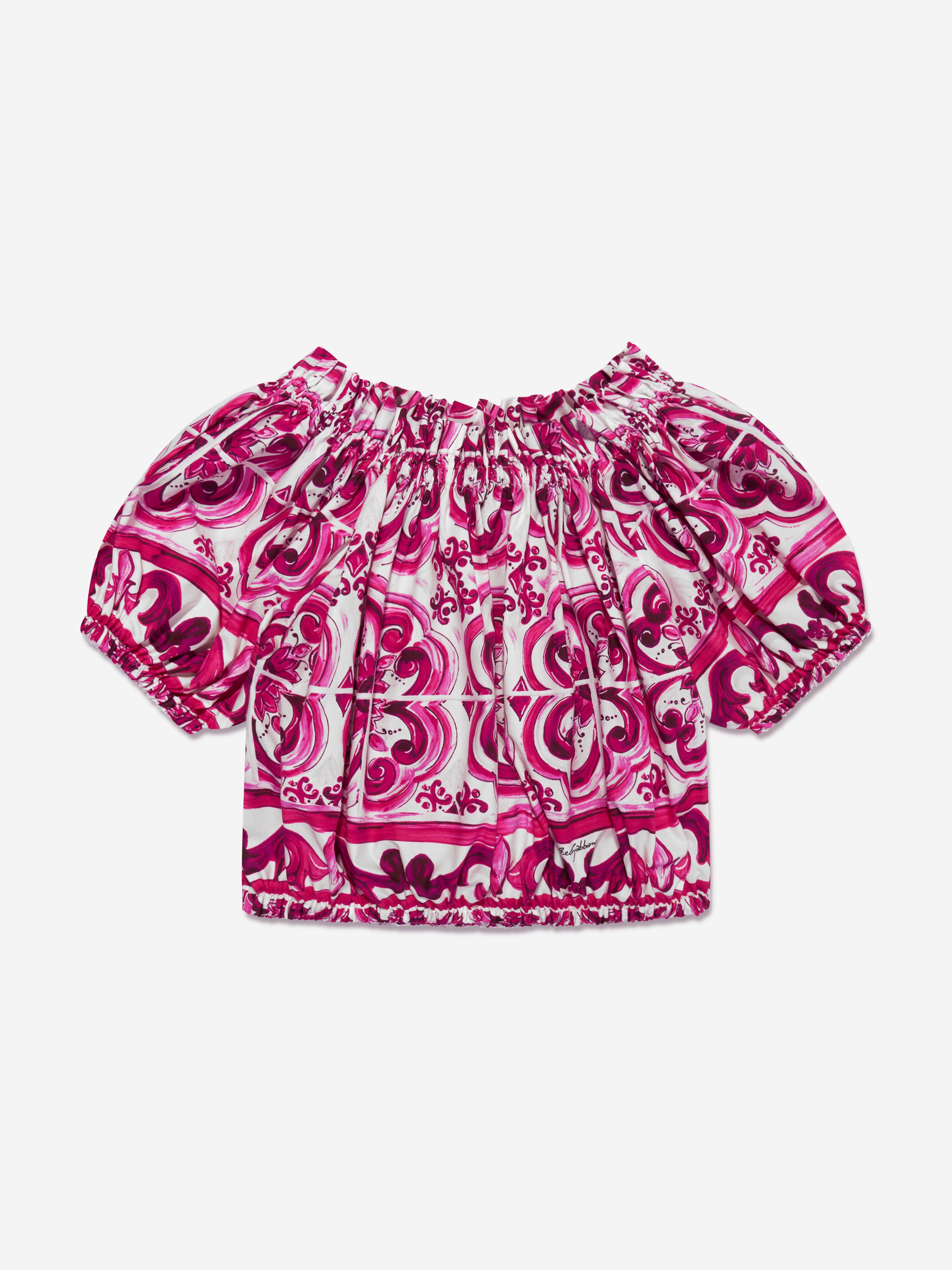 Dolce & Gabbana Babies' Girls Majolica Cropped Blouse In Pink