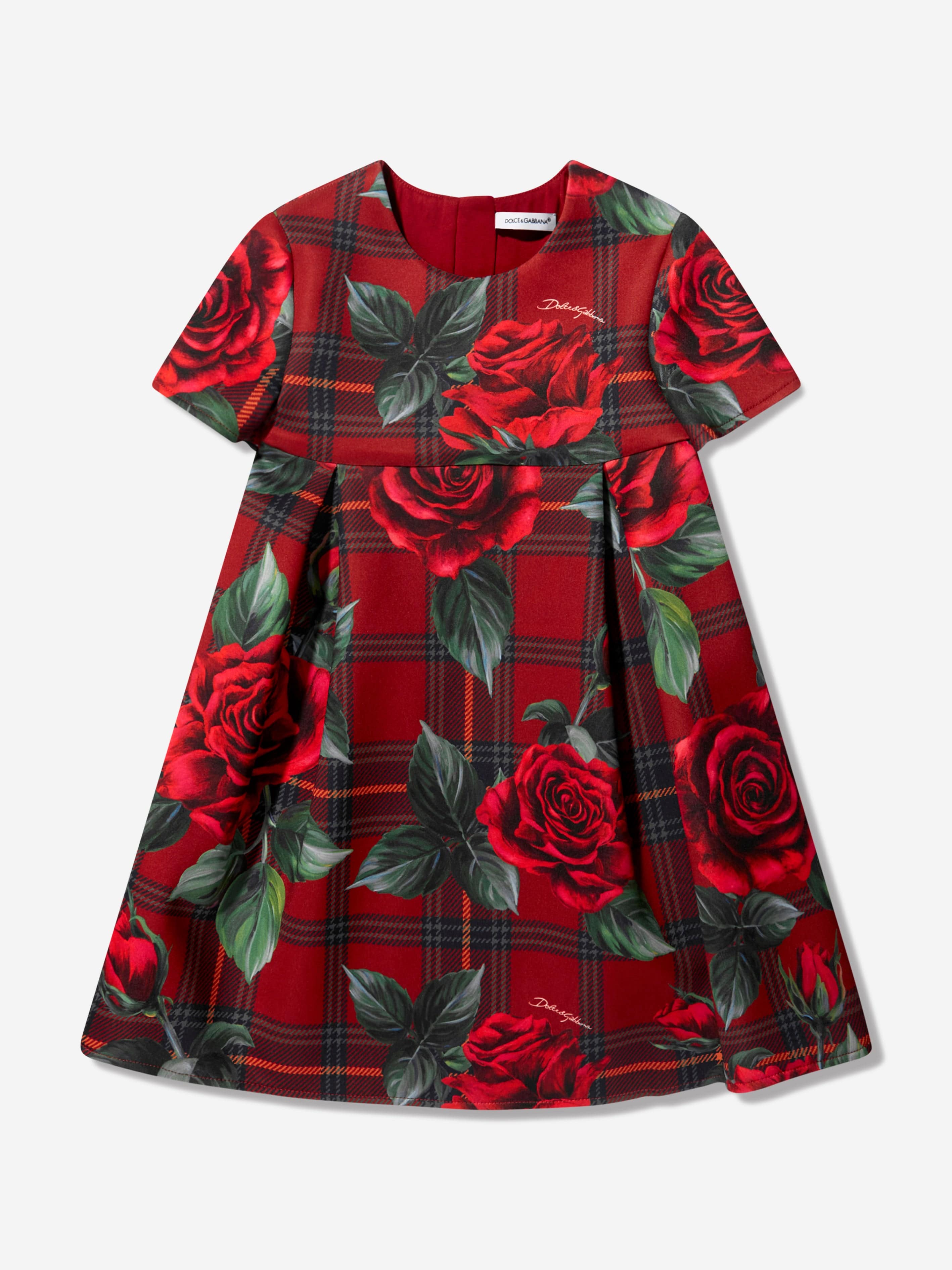 Dolce & Gabbana Babies' Girls Tartan Rose Shift Dress In Red