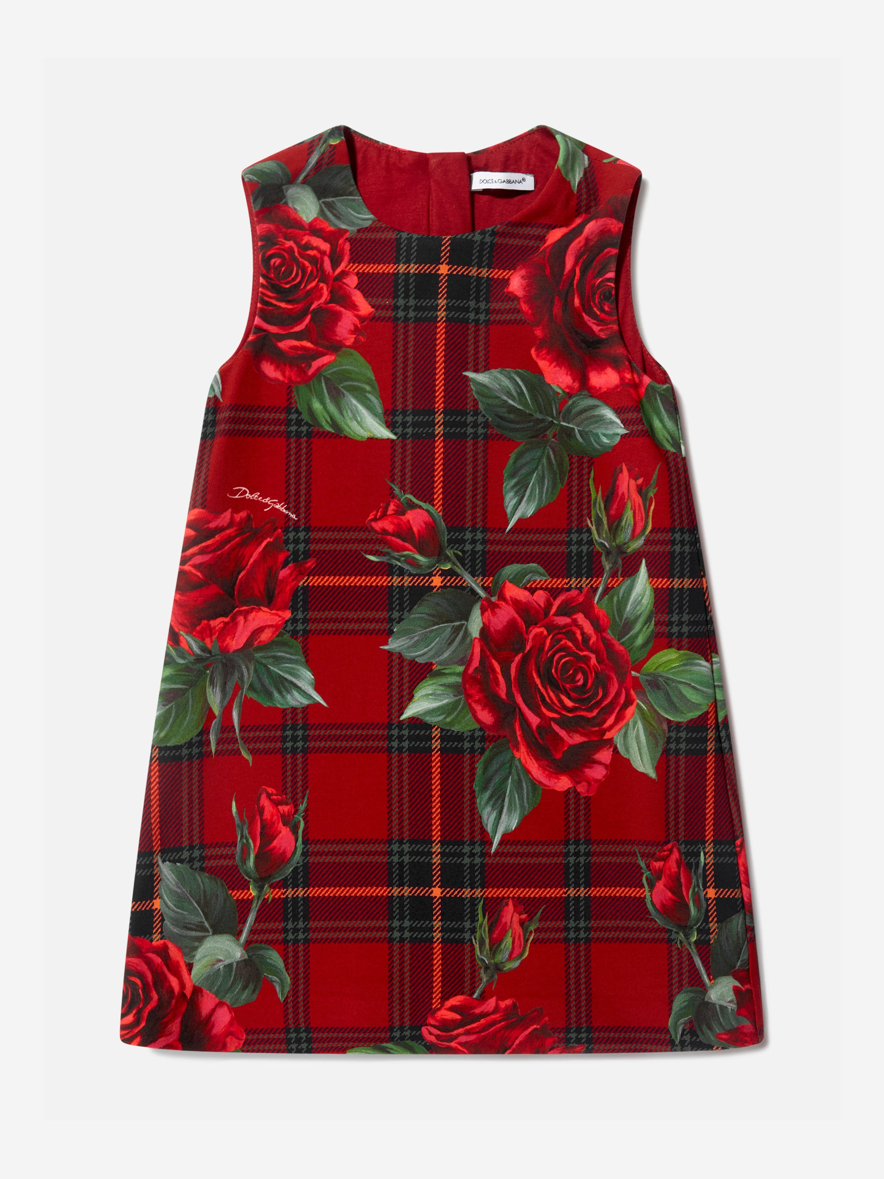 Dolce & Gabbana Kids' Girls Tartan Rose Sleeveless Dress In Red