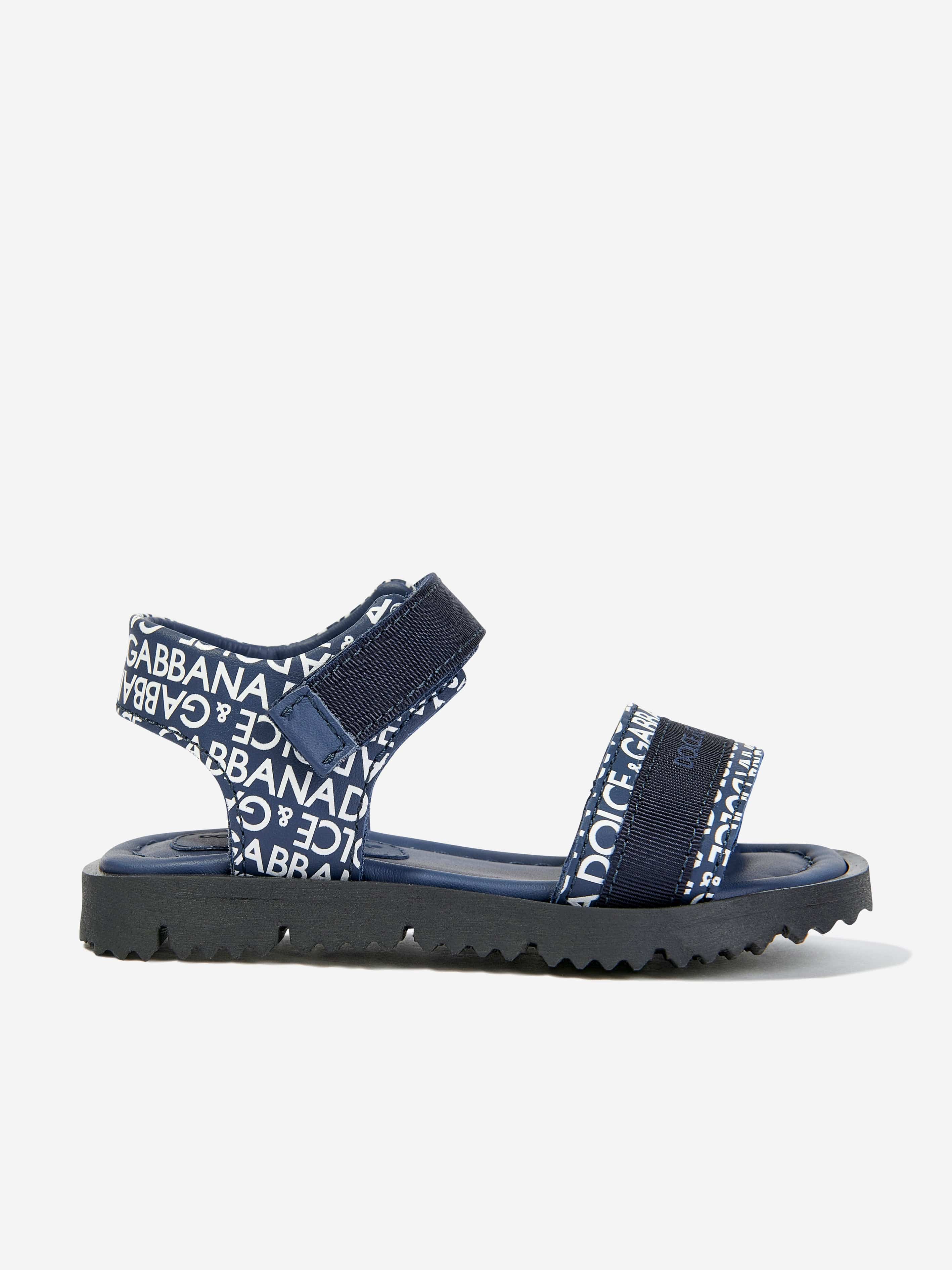 Dolce & Gabbana Babies' Boys Leather Logo Sandals In Blue