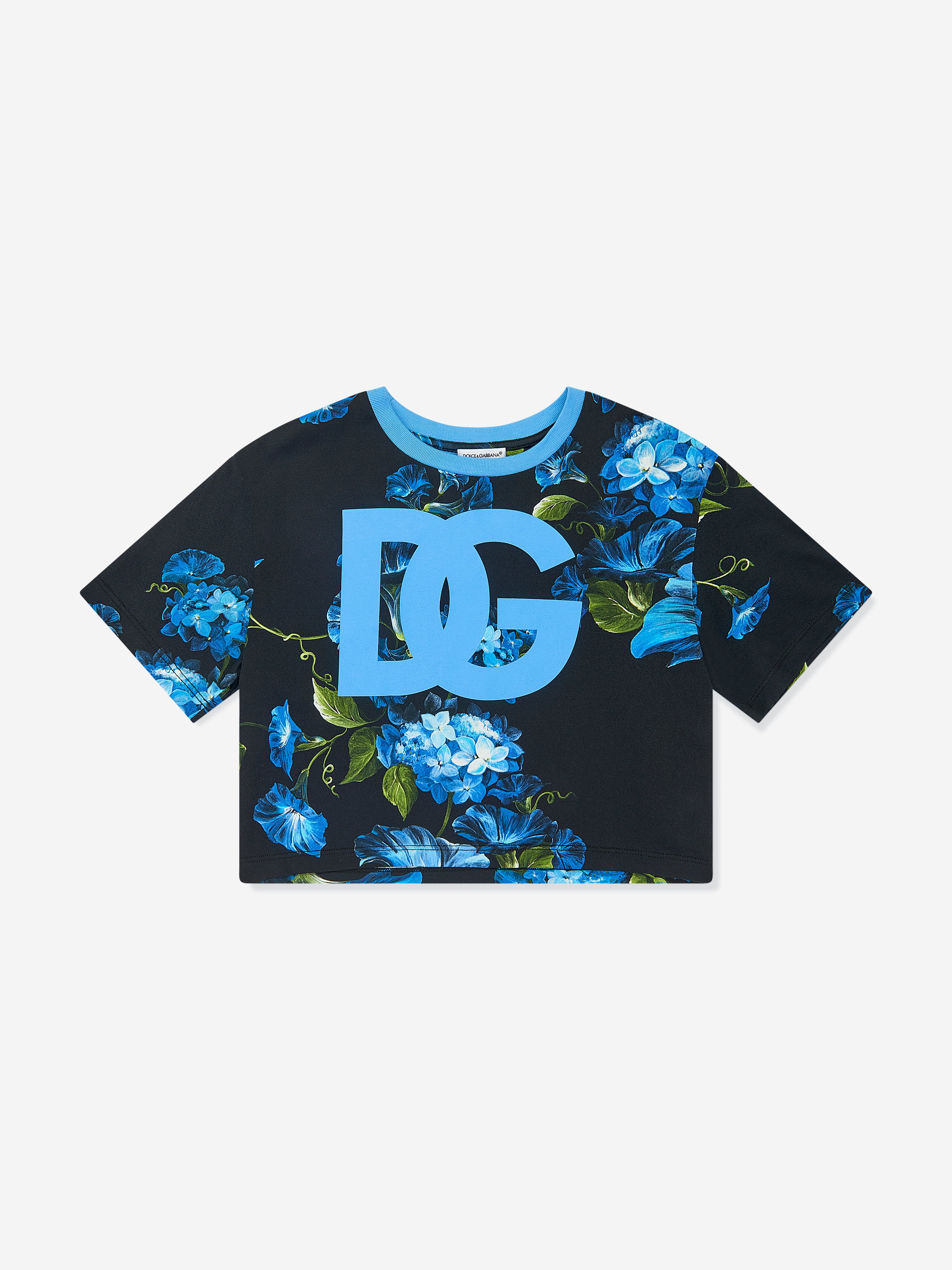 Dolce & Gabbana Kids' Girls Bell Flower Logo T-shirt In Black