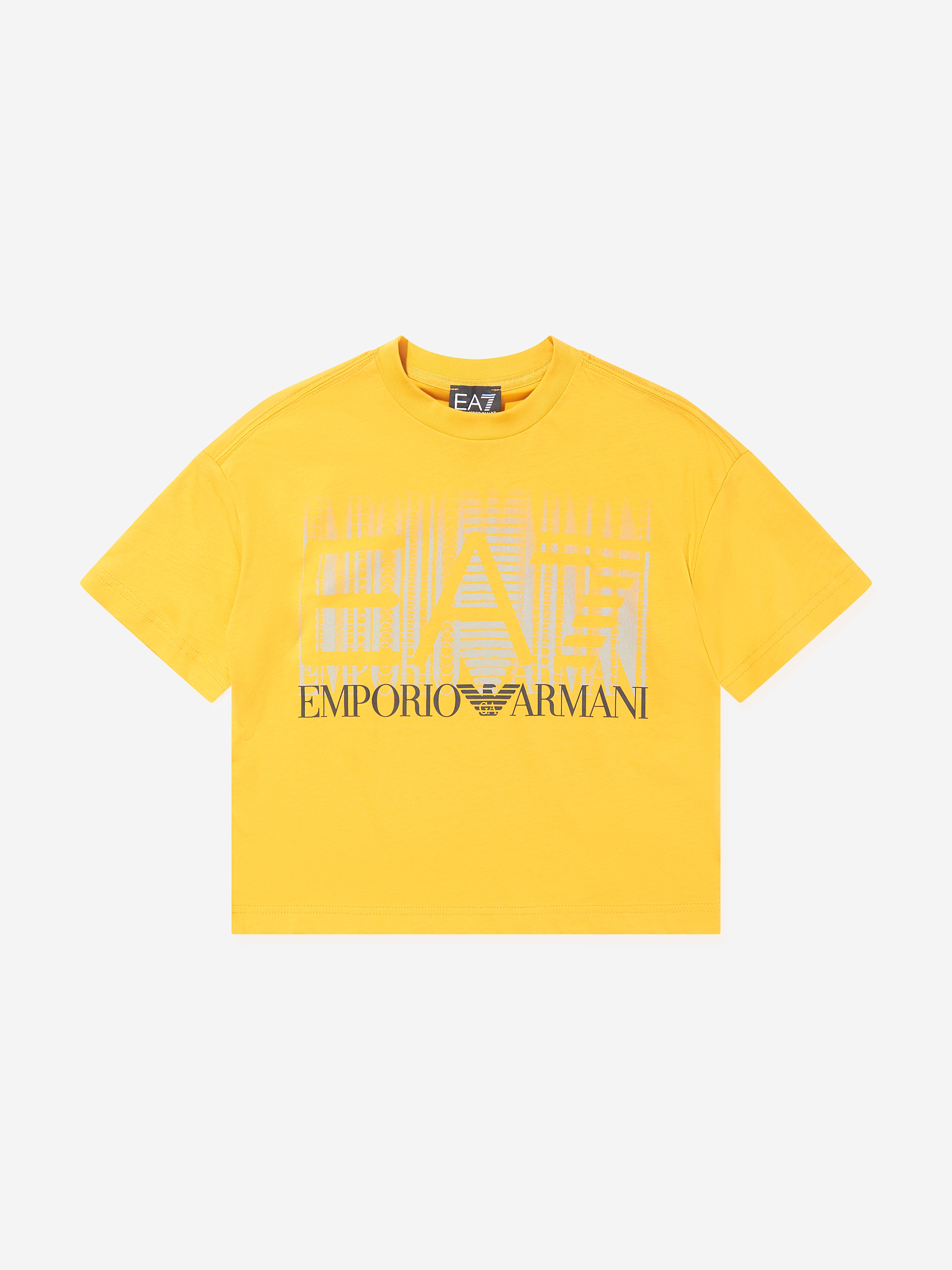 Ea7 Kids' Boys Graphic Logo T-shirt In Yellow