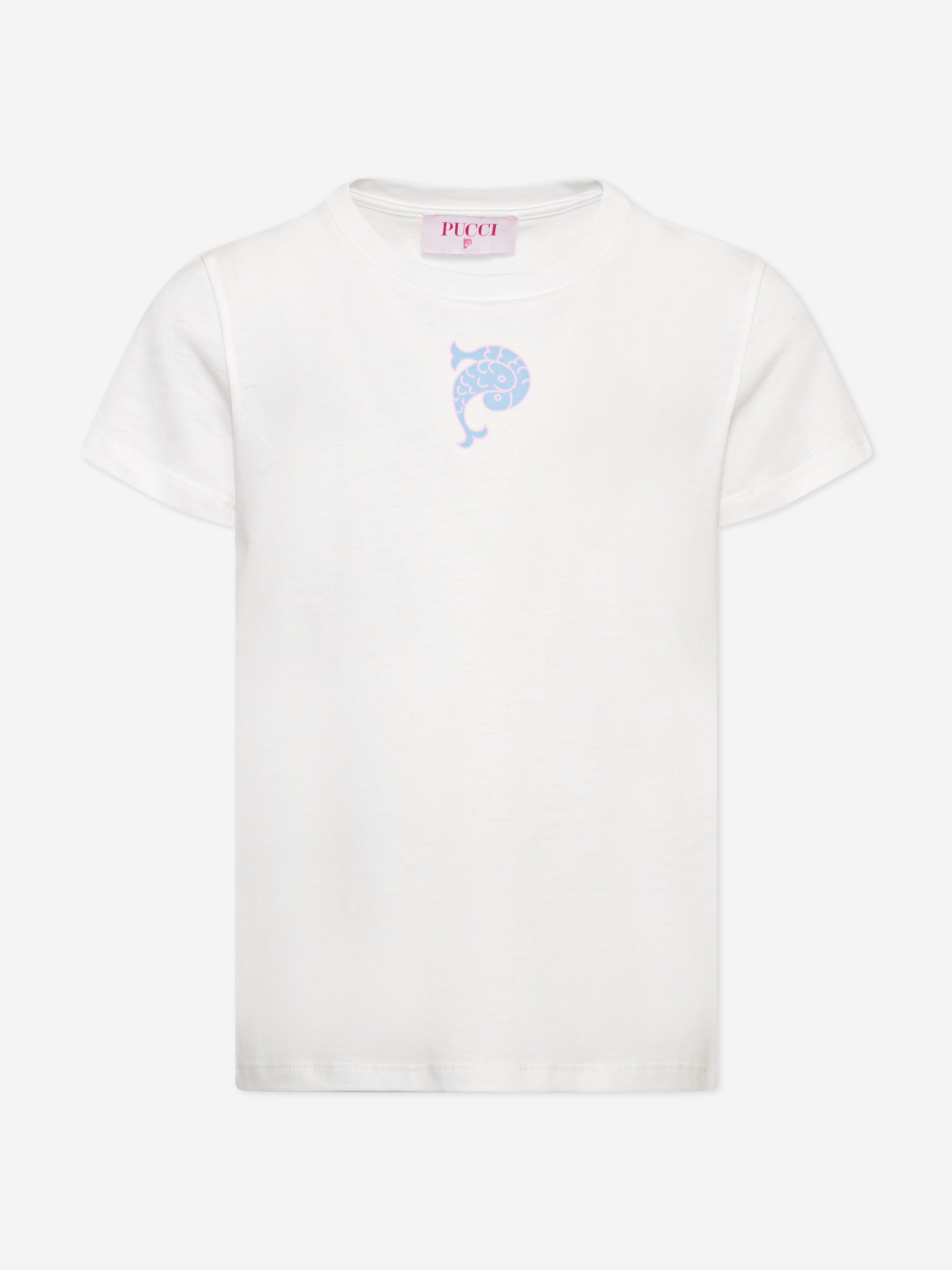 Emilio Pucci Kids' Girls Fish Logo T-shirt In Ivory