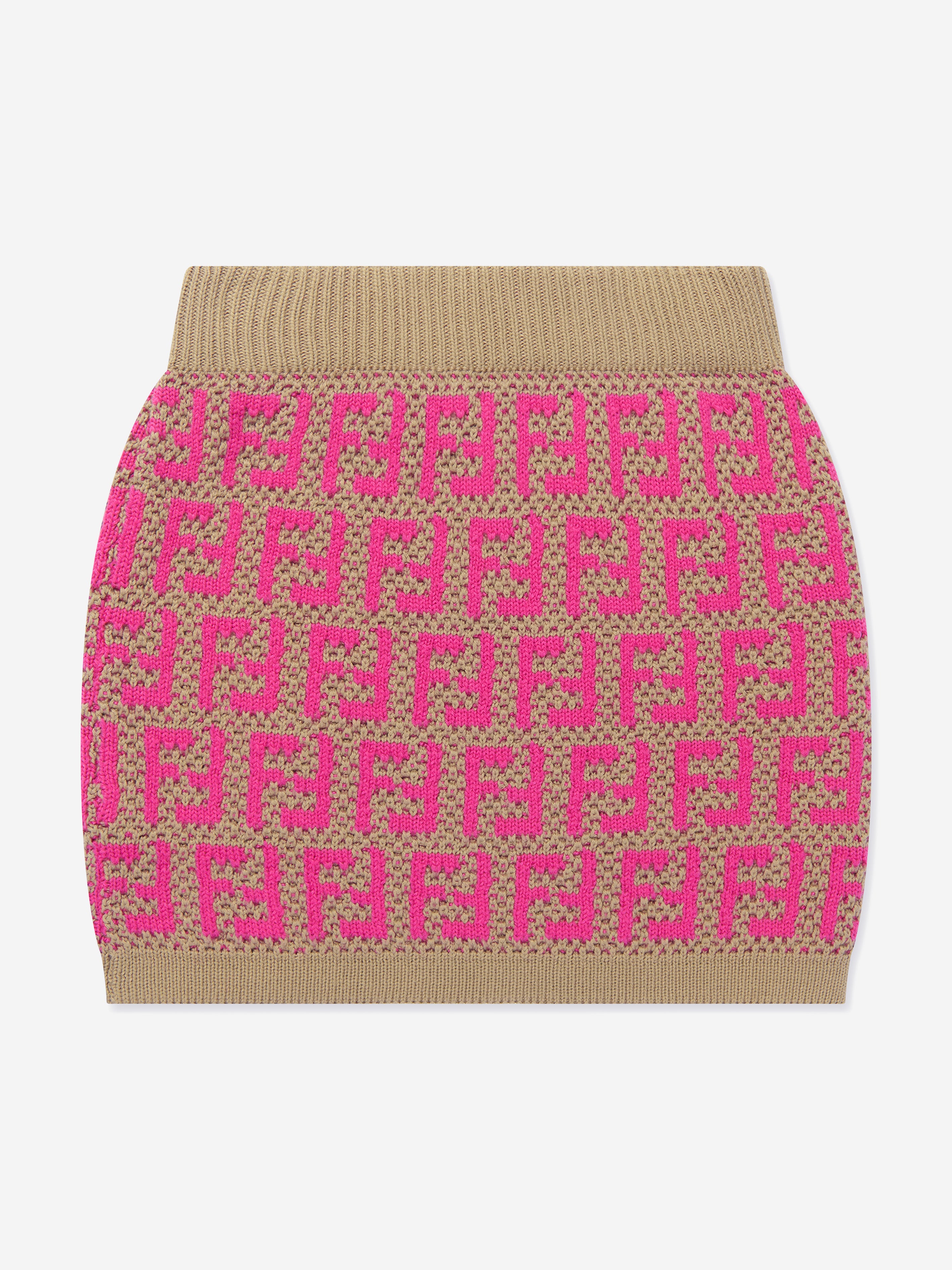 Fendi Kids' Girls Knitted Ff Logo Skirt In Pink