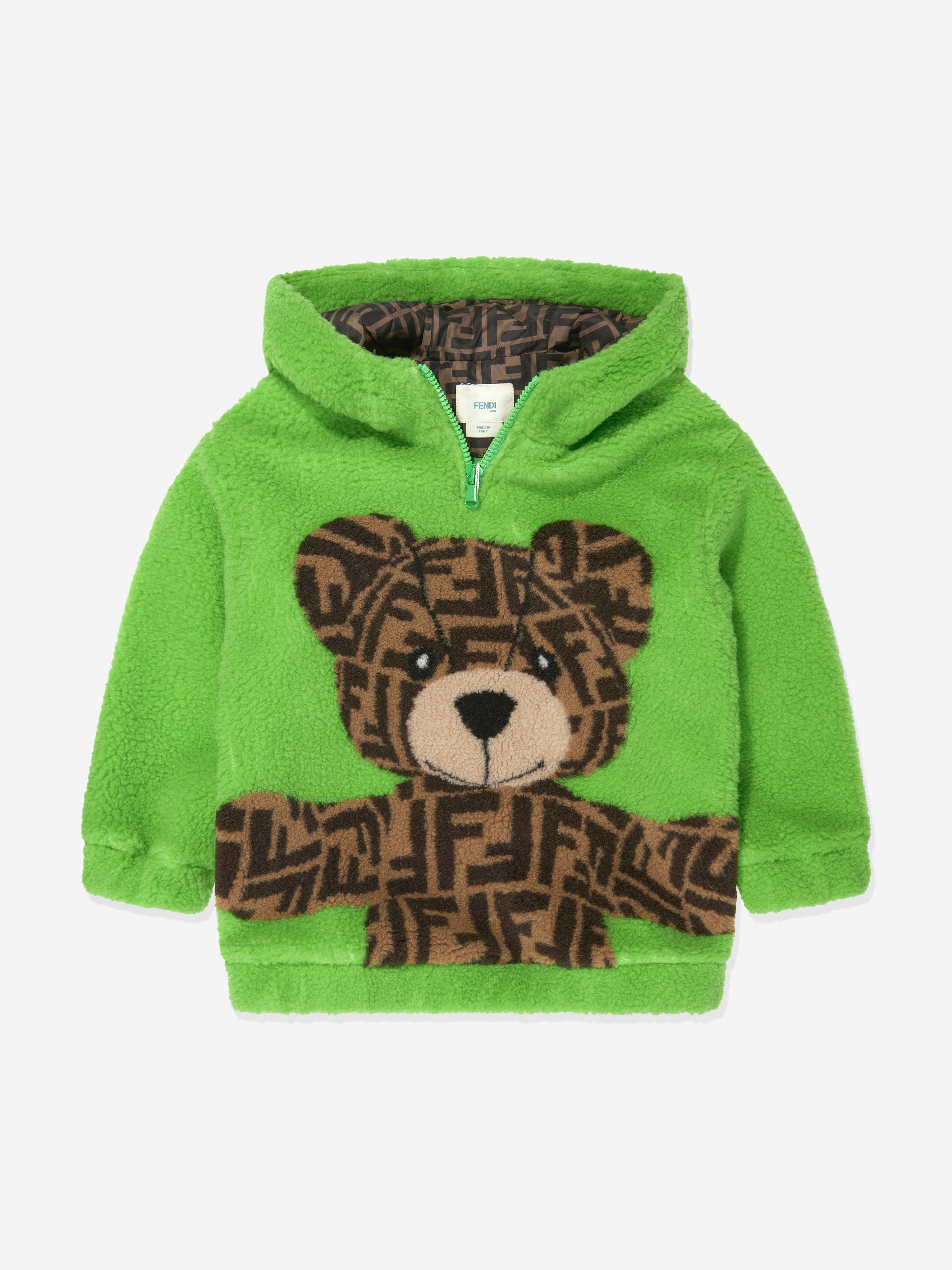 Fendi Babies' Kids Wool Bear Hoodie In Green