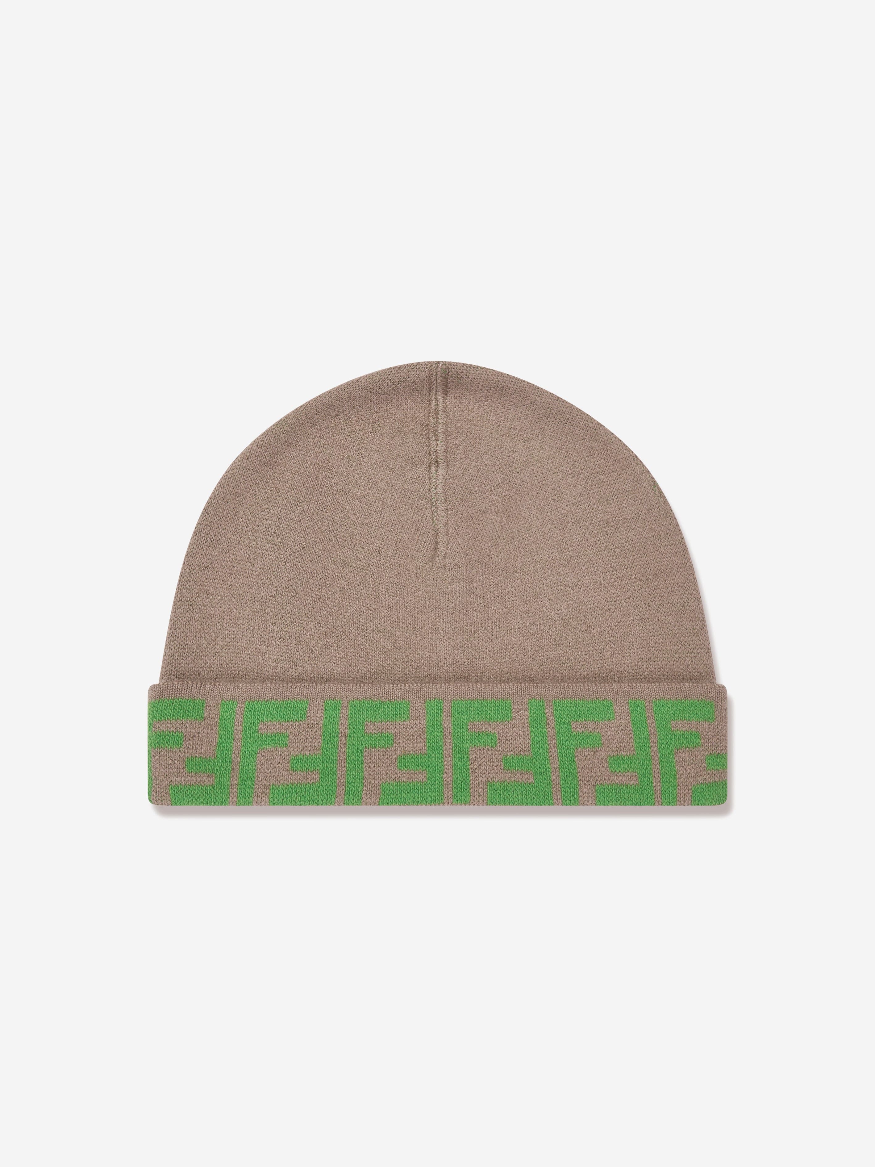 Fendi Babies' Ff Logo Reversible Beanie In Brown