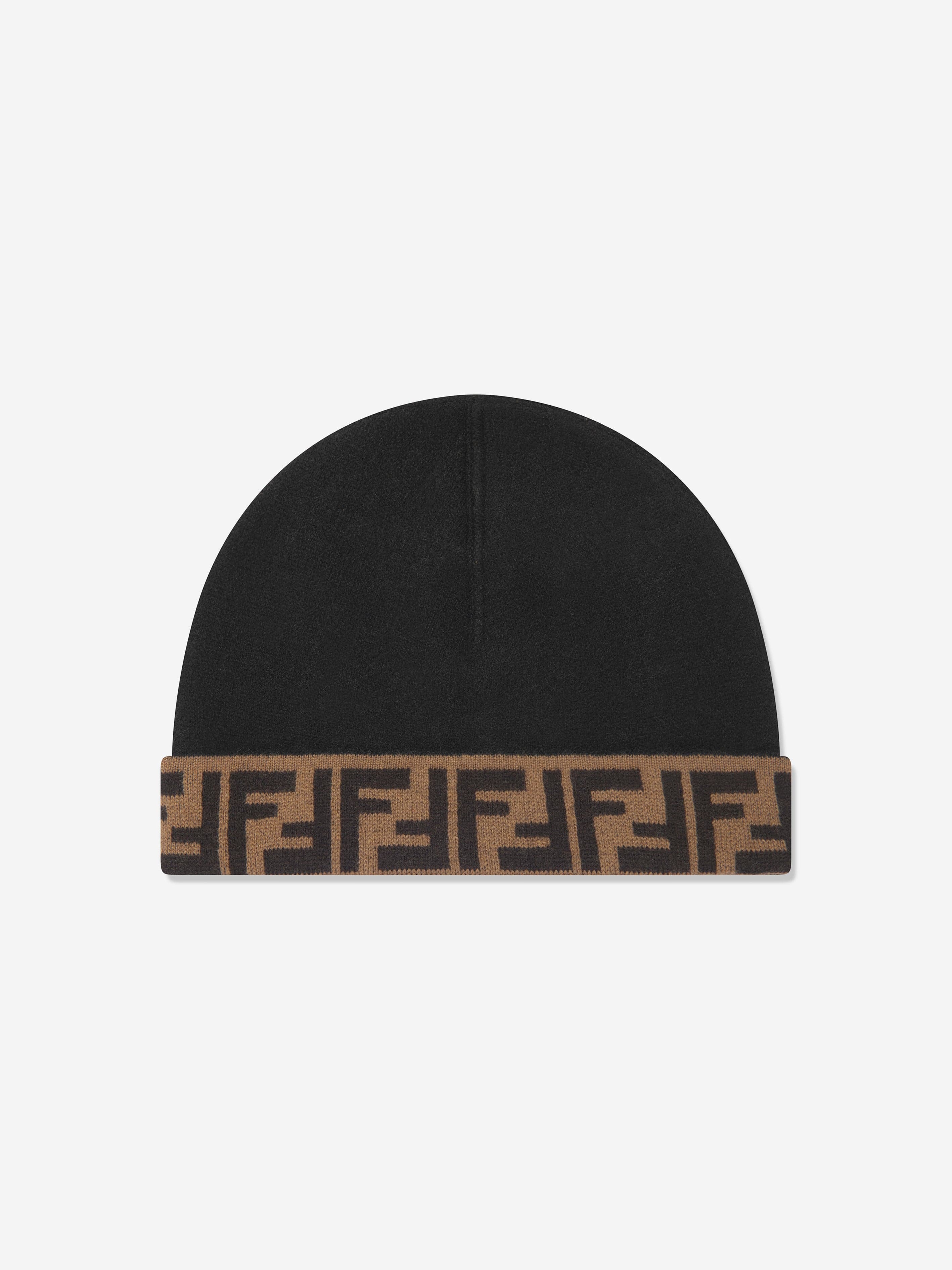 Fendi Kids Ff Logo Reversible Beanie In Black