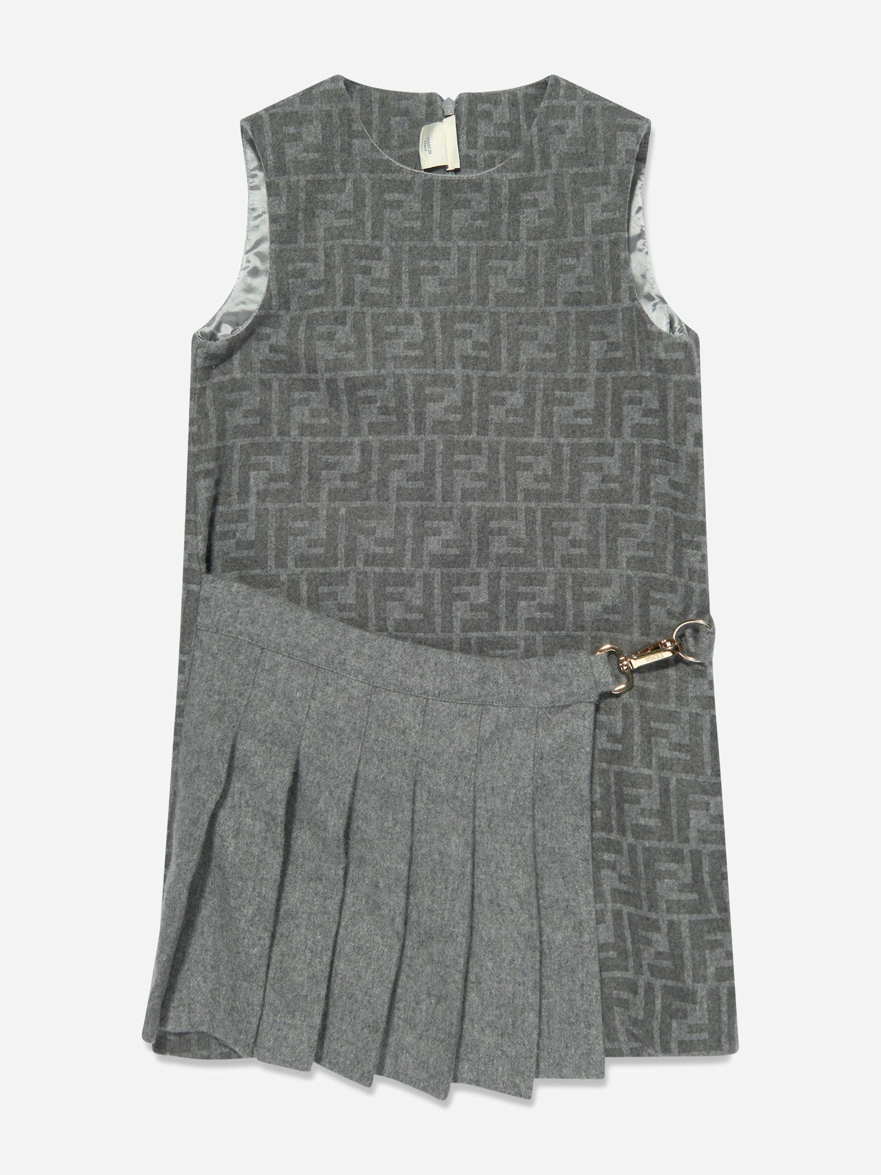 Fendi Kids' Girls Ff Wool Dress In Gray