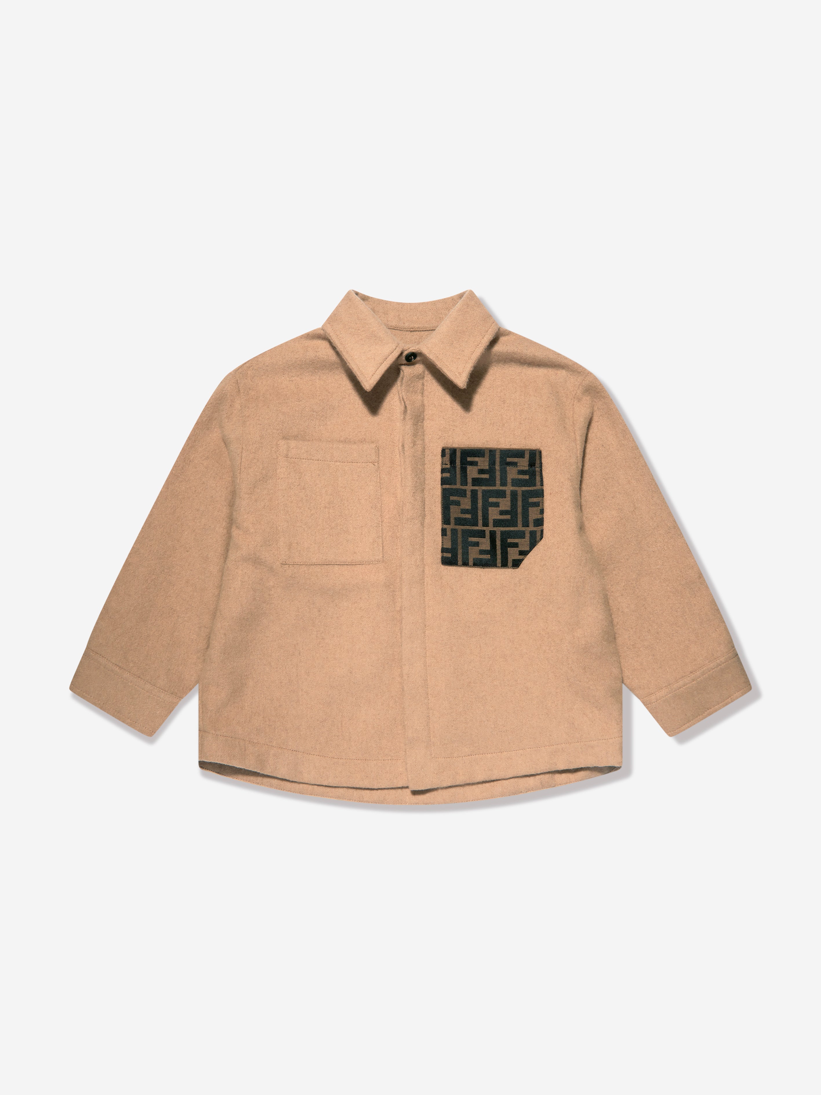 Fendi Kids' Boys Ff Pocket Flannel Shirt In Brown