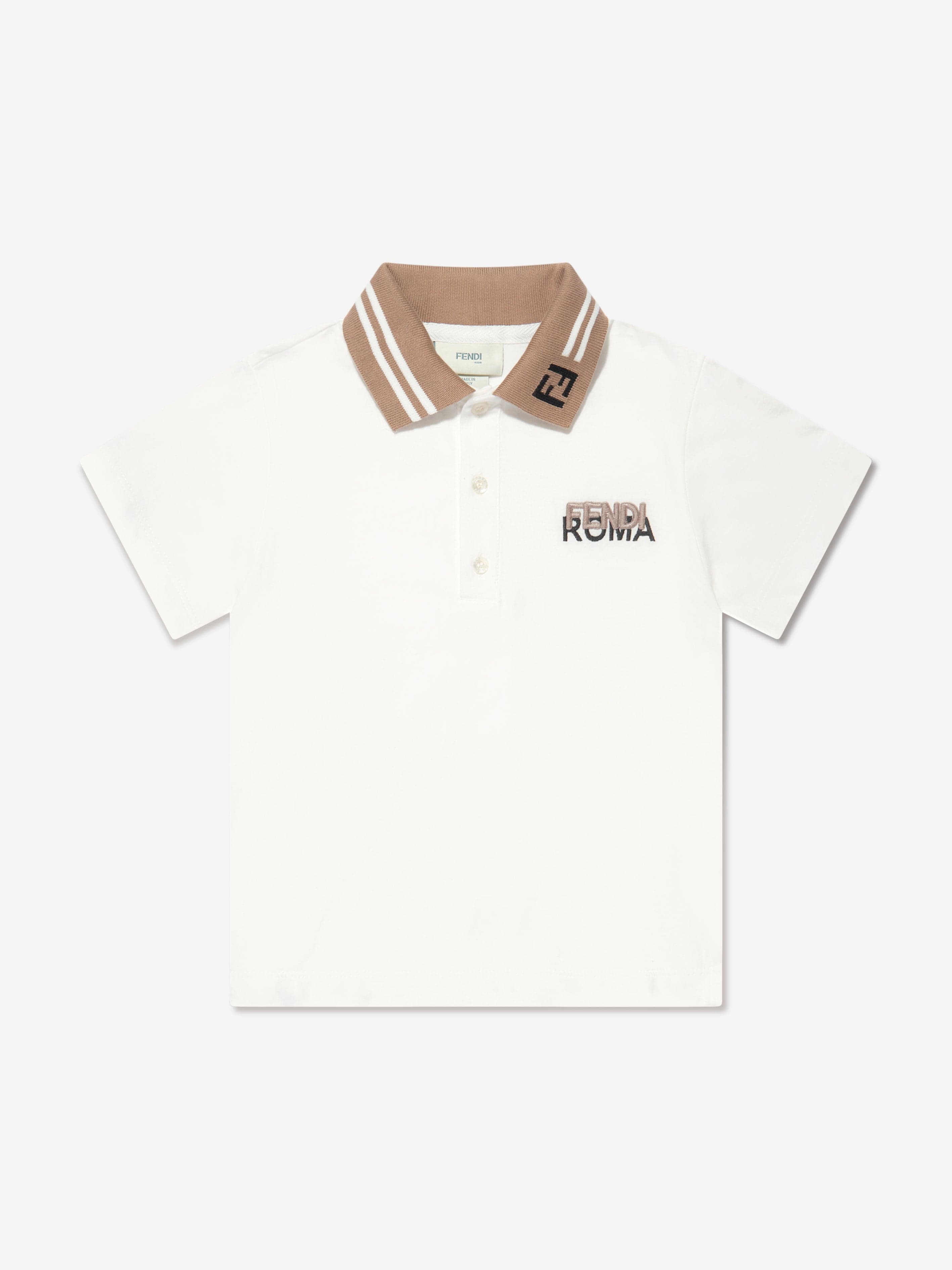 Fendi Kids' Boys Logo Polo Shirt In White