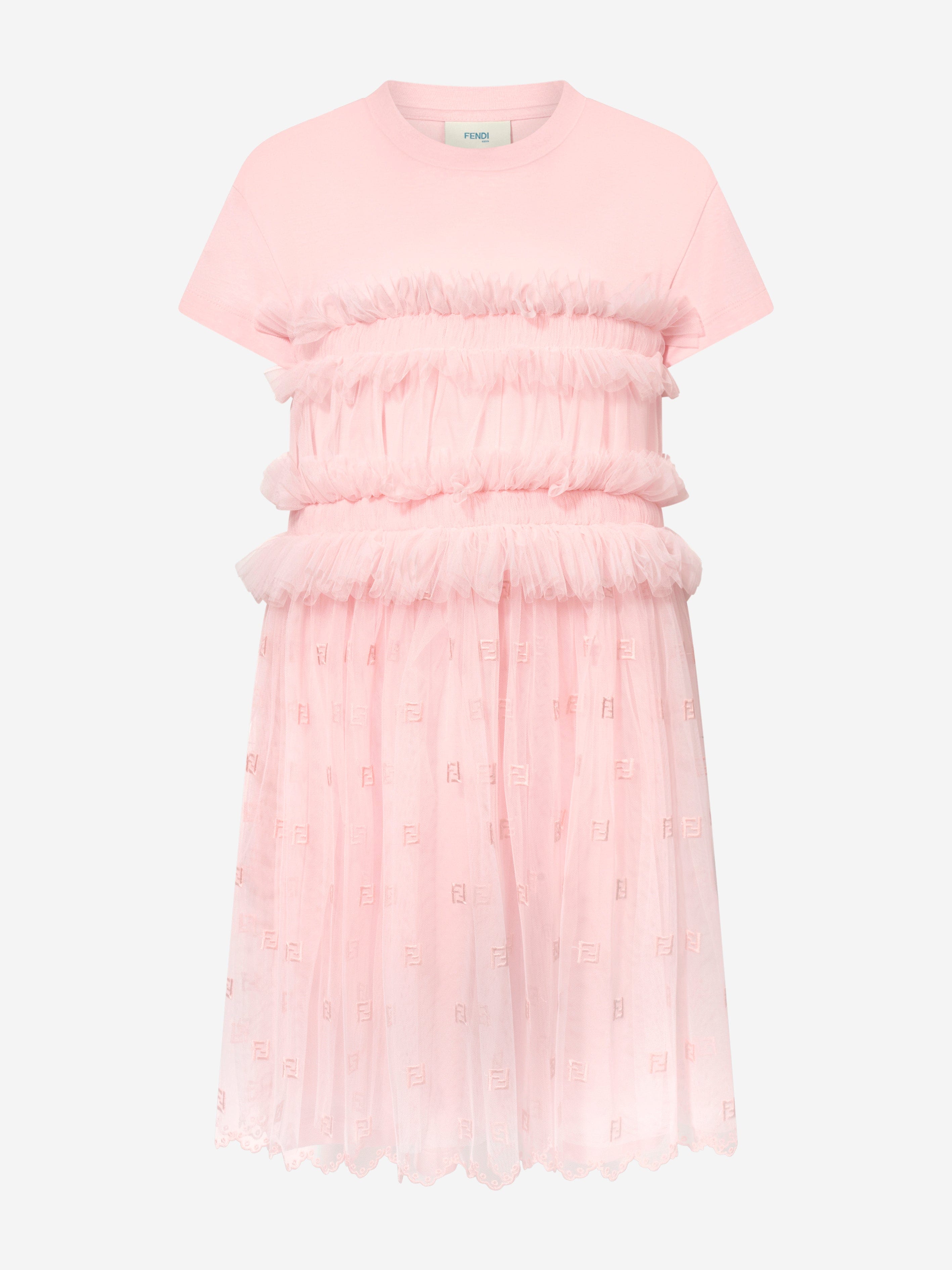 Fendi Kids' Girls Ruched Jersey Dress In Pink