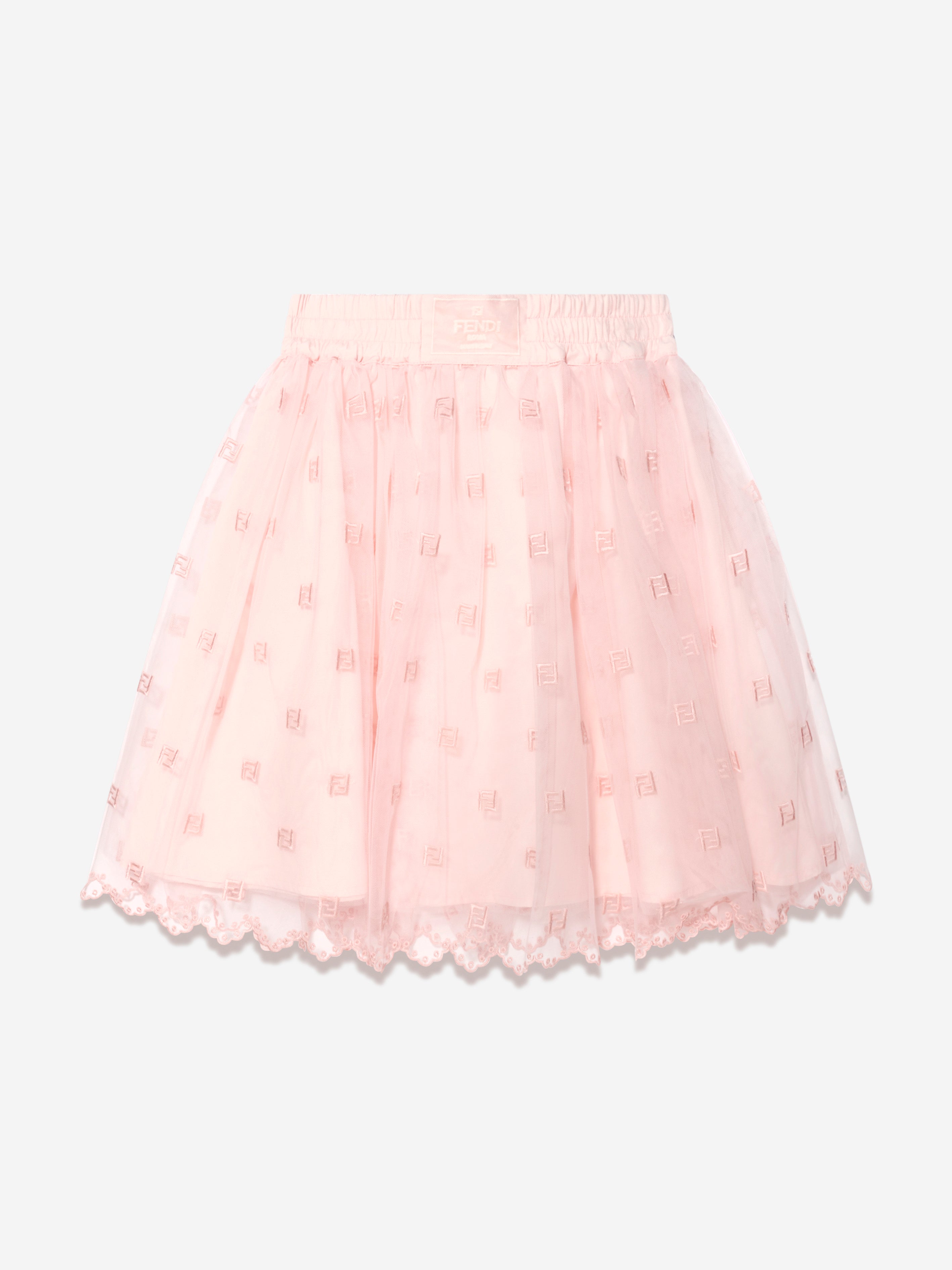 Fendi Kids' Girls Embroidered Tulle Skirt In Pink