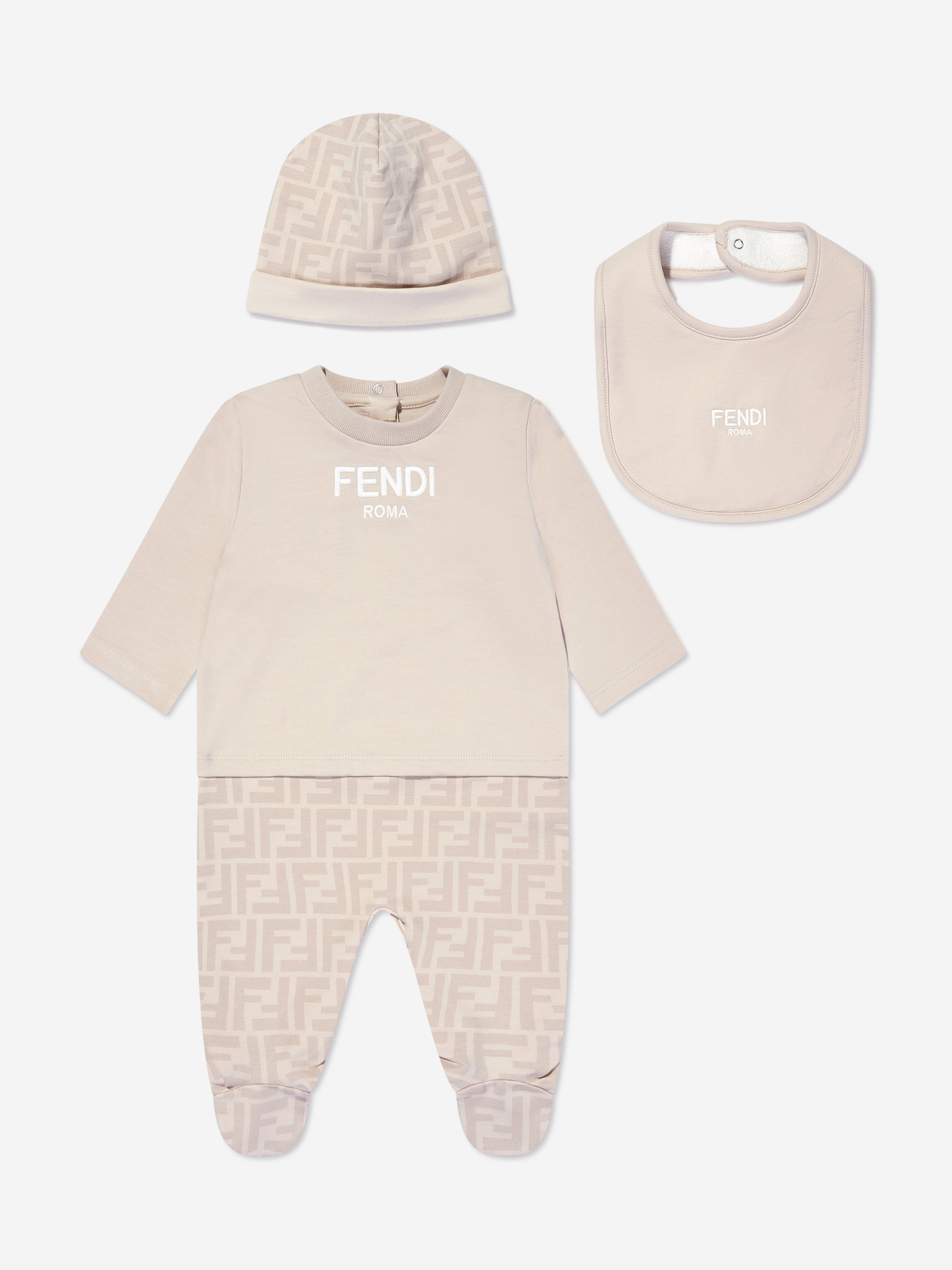 Fendi Baby 3 Piece Babygrow Gift Set In Neutral