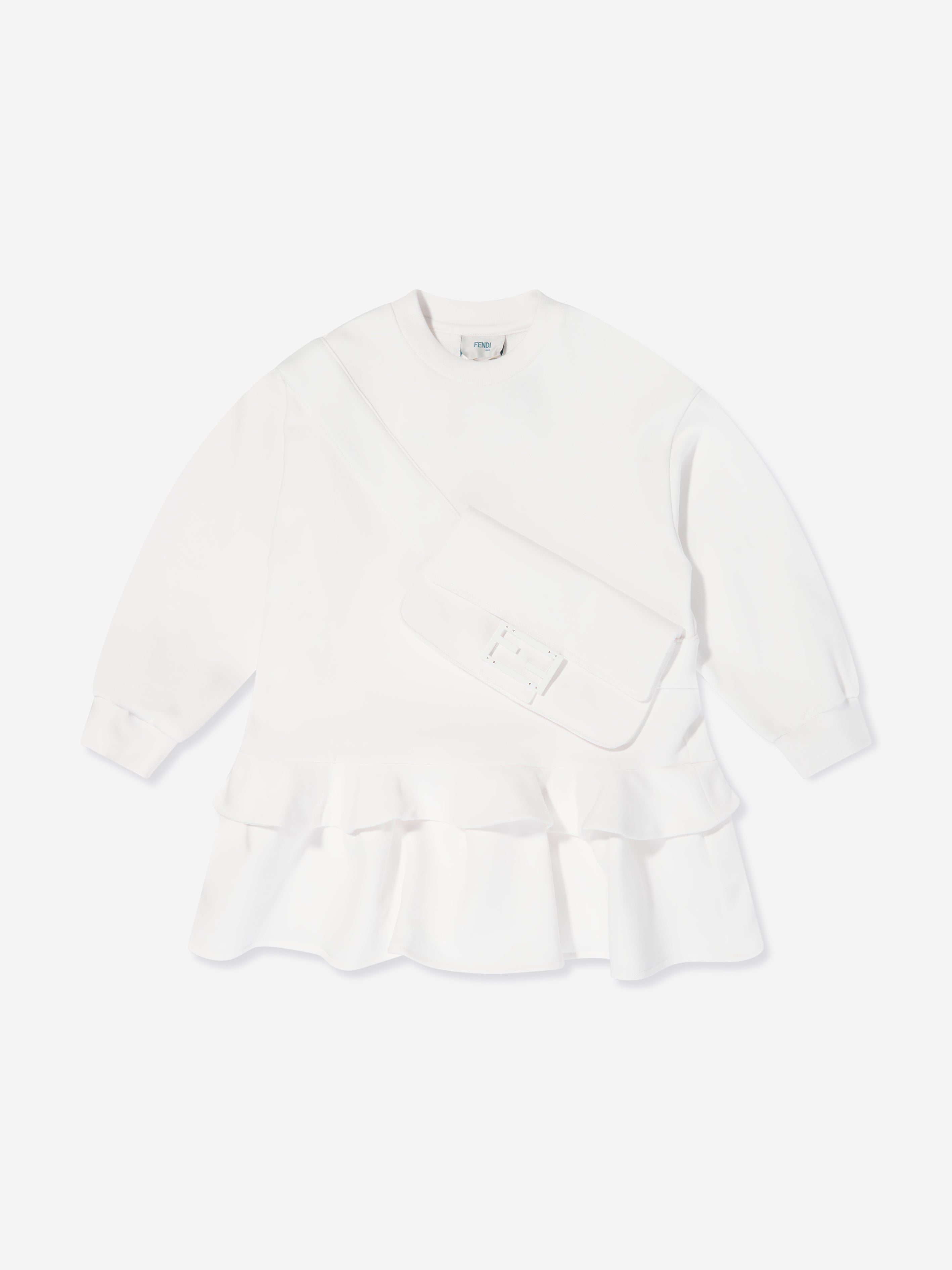 Fendi Kids' Girls Baguette Pocket Sweater Dress In White