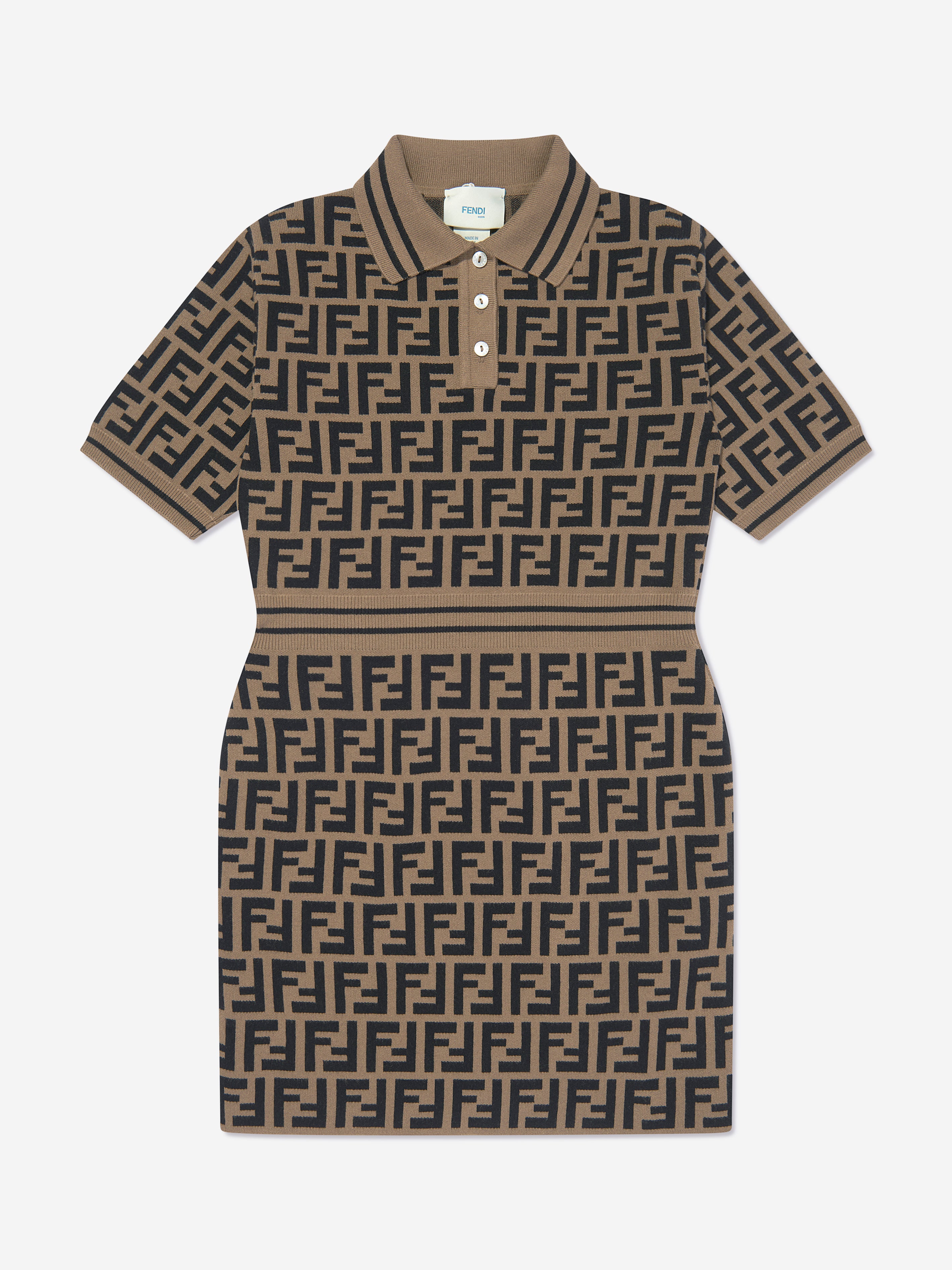 Fendi Kids' Girls Ff Logo Knitted Dress In Brown