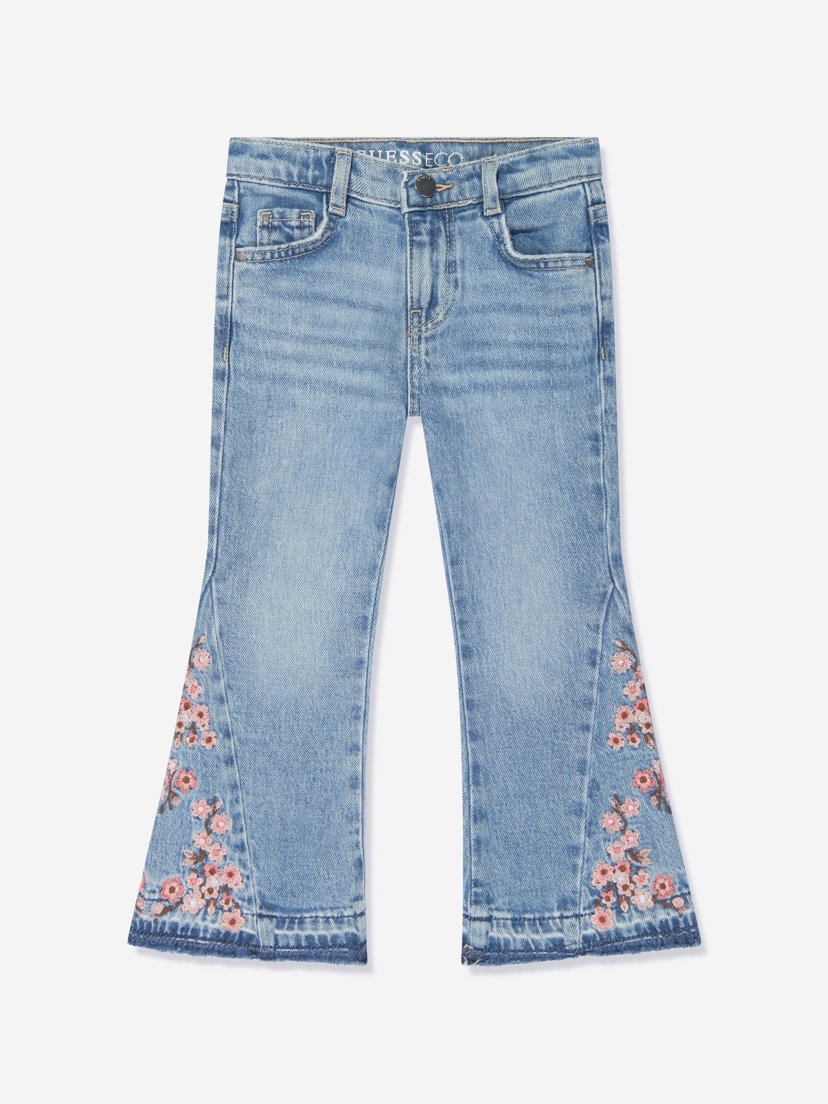 Guess Babies' Girls Floral Flared Denim Jeans In Blue