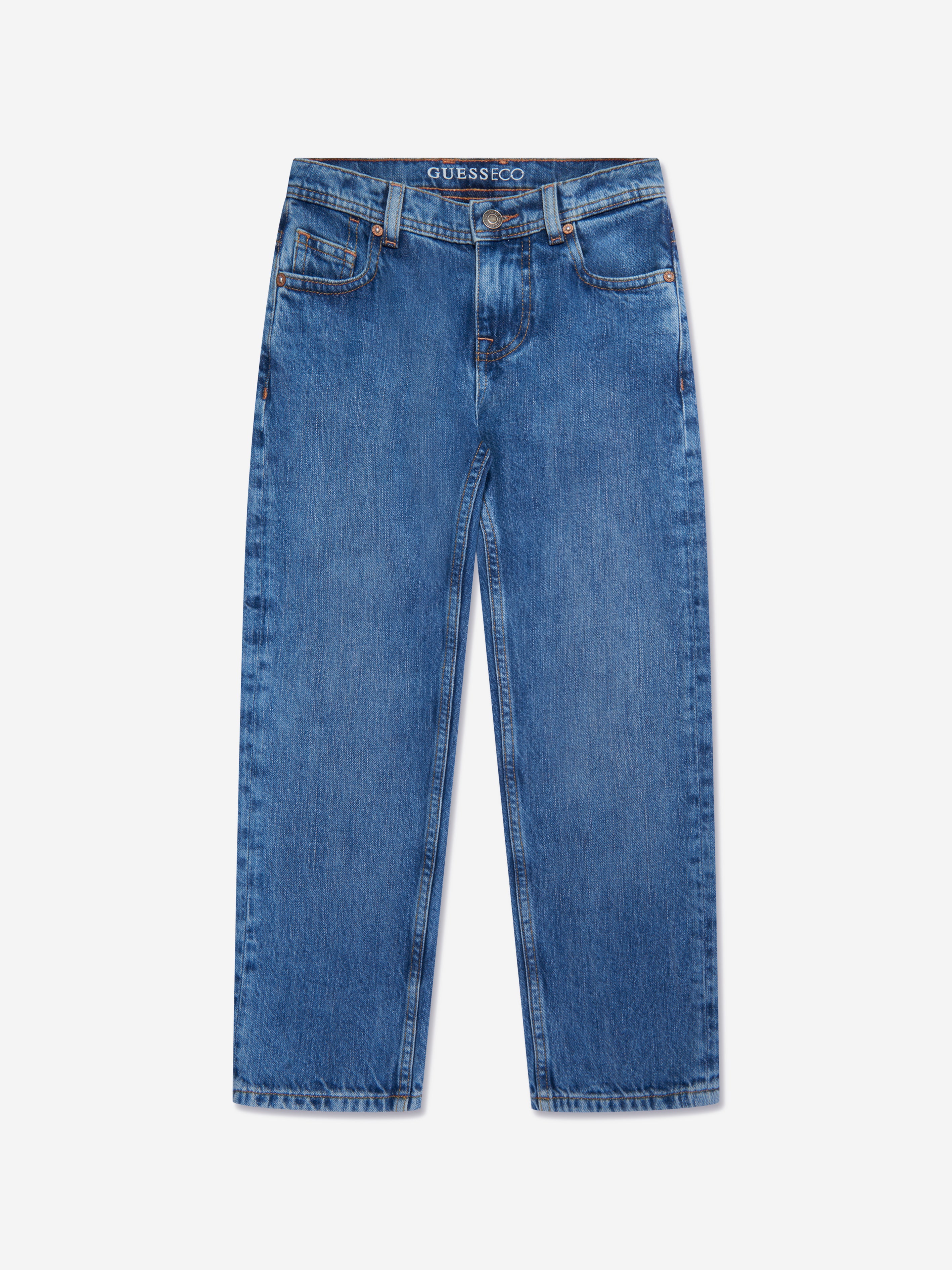 Guess Kids' Logo-embroidered Straight-leg Jeans In Blue