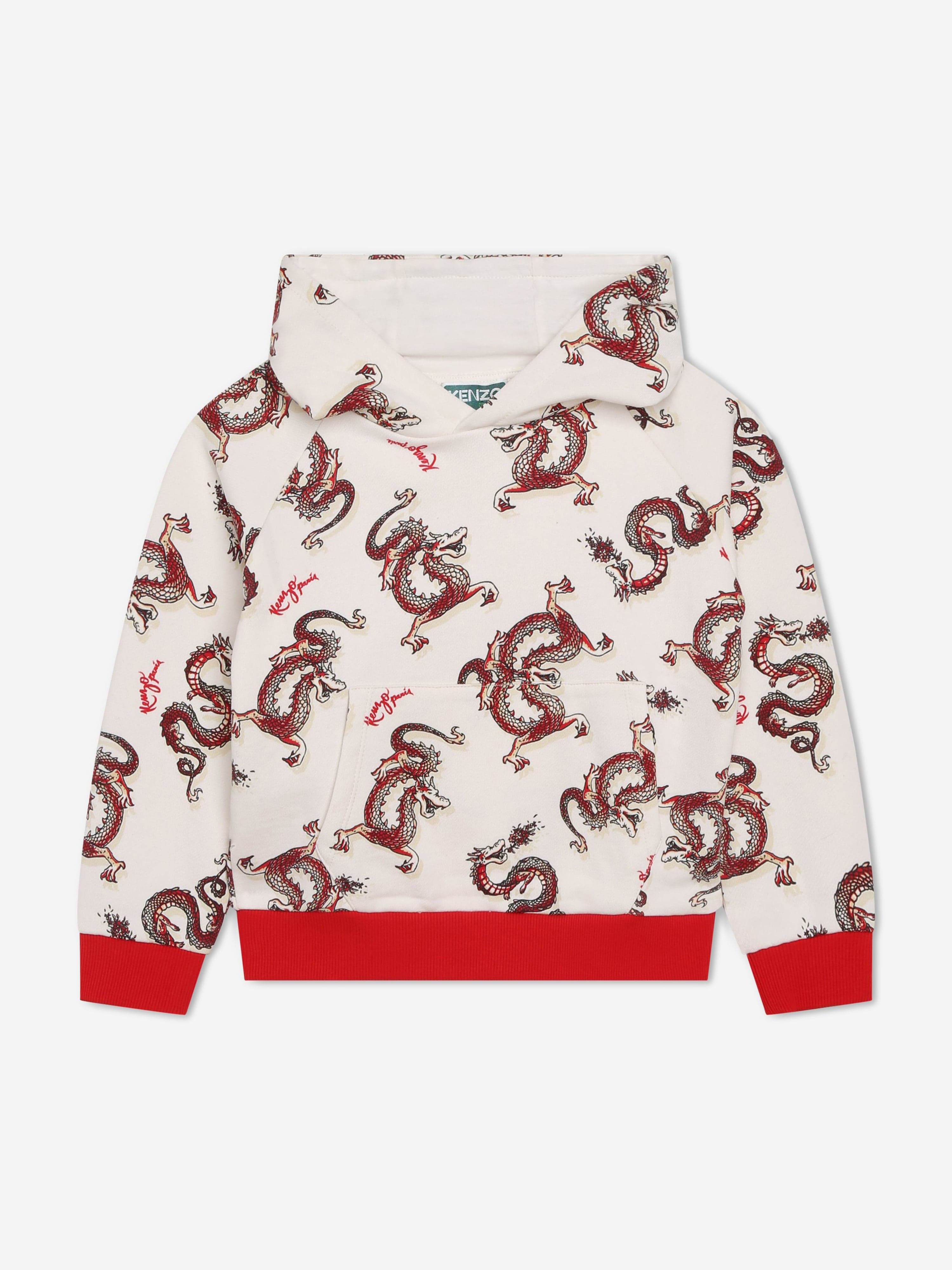 Kenzo Babies' Kids Dragon Print Hoodie In White