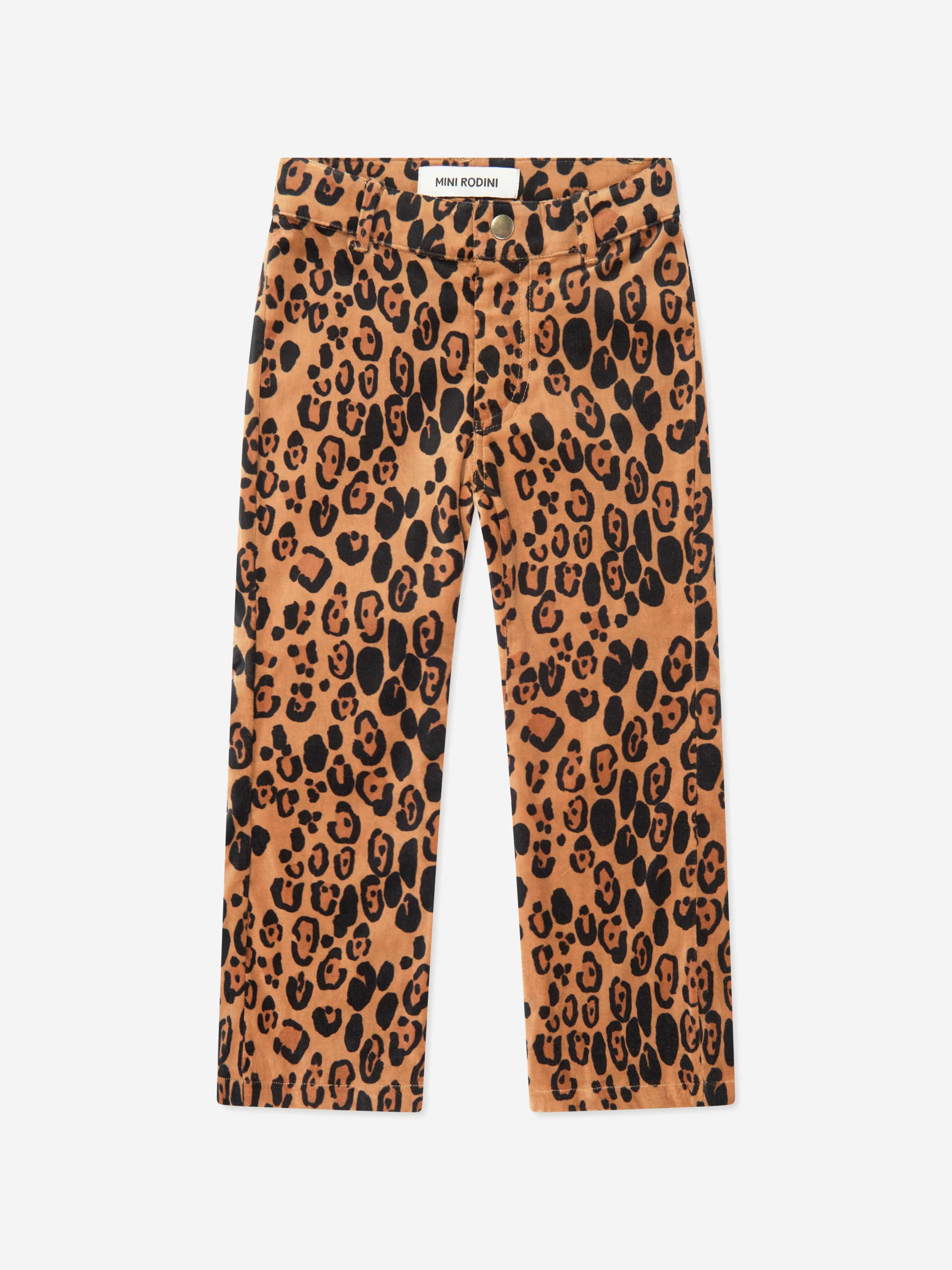 Mini Rodini Babies' Girls Leopard Velvet Flared Trousers In Brown