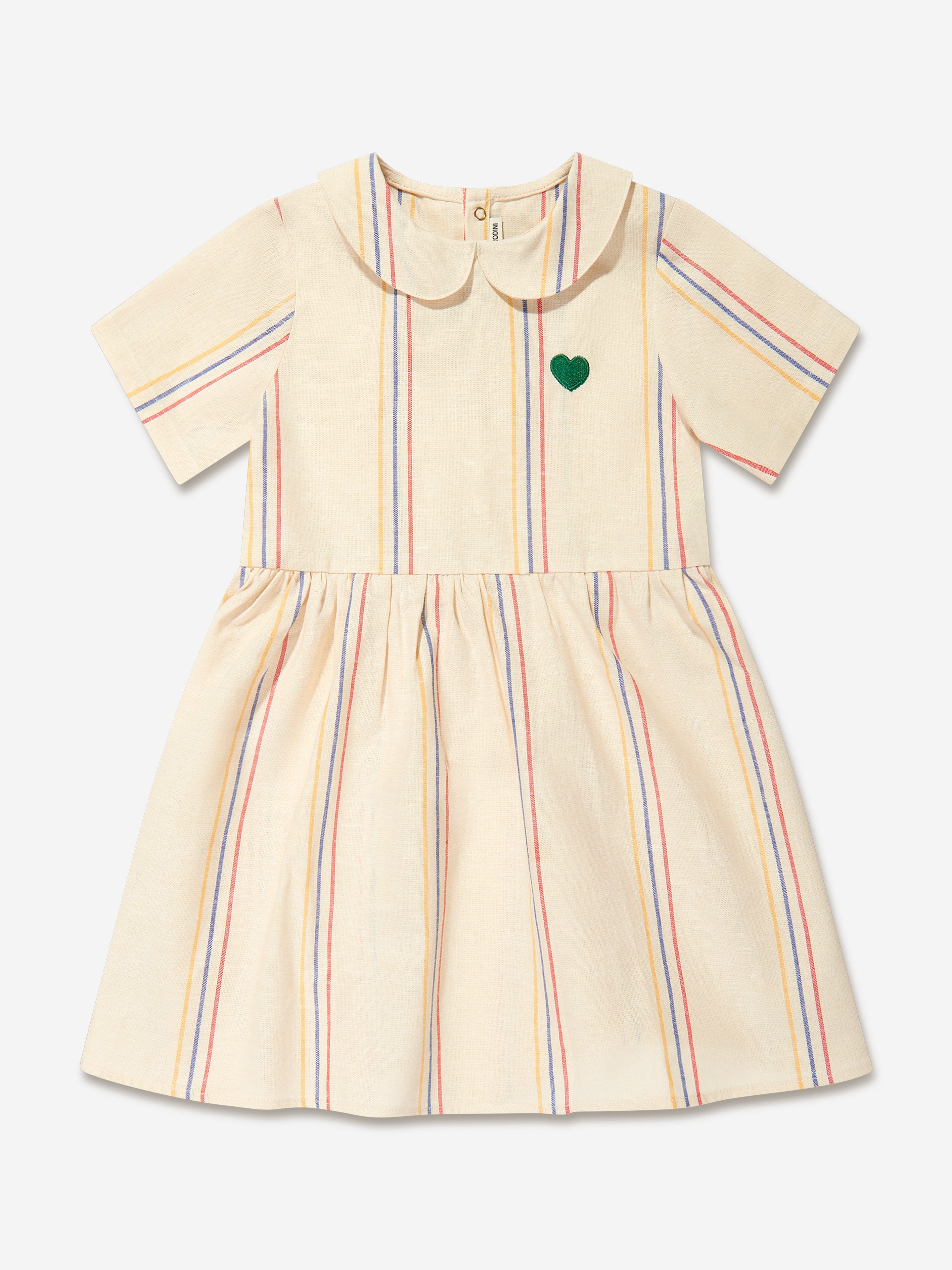 Mini Rodini Kids' Girls Striped Woven Dress In Ivory