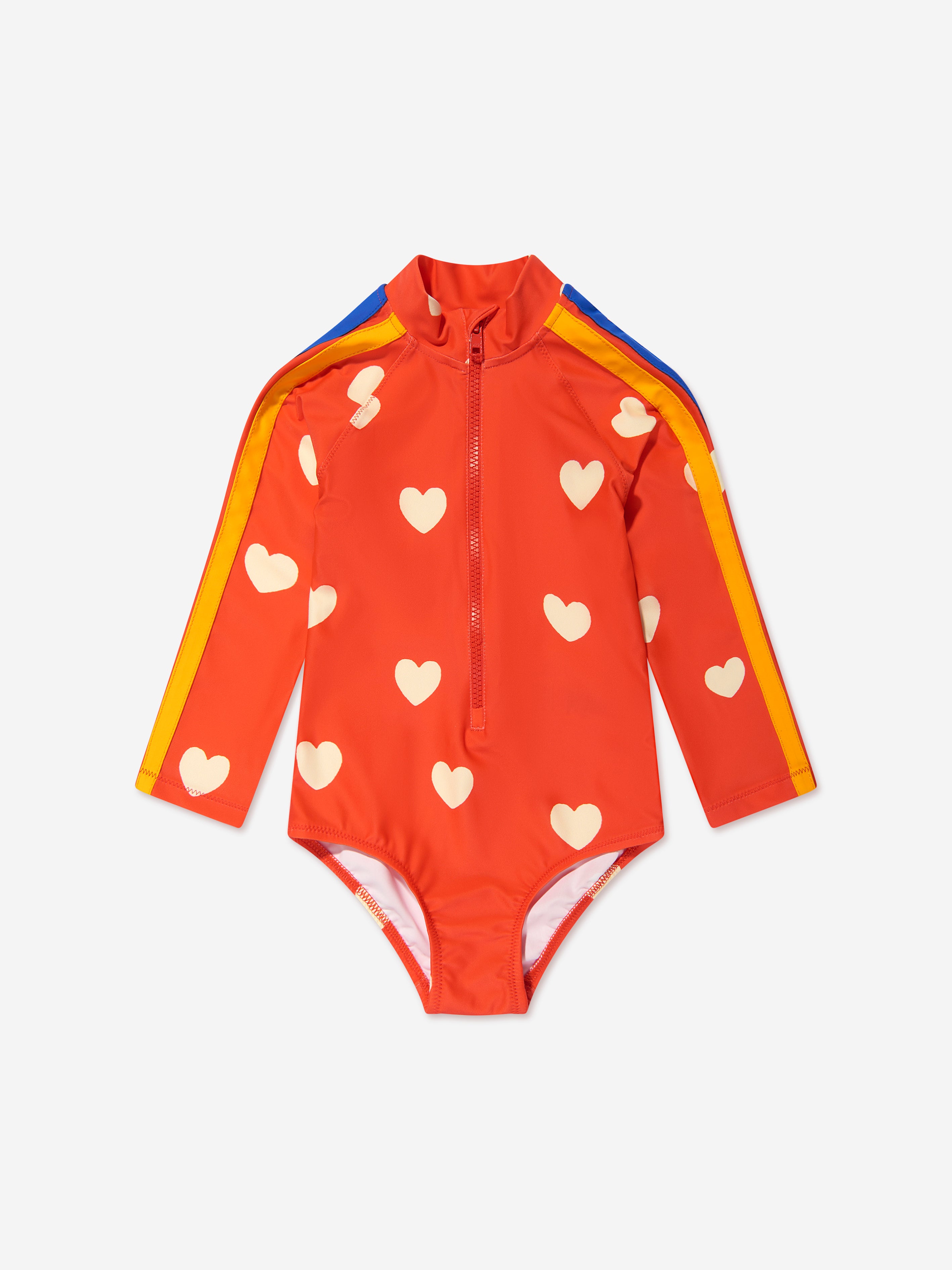 Mini Rodini Kids' Girls Hearts Uv Swimsuit In Orange
