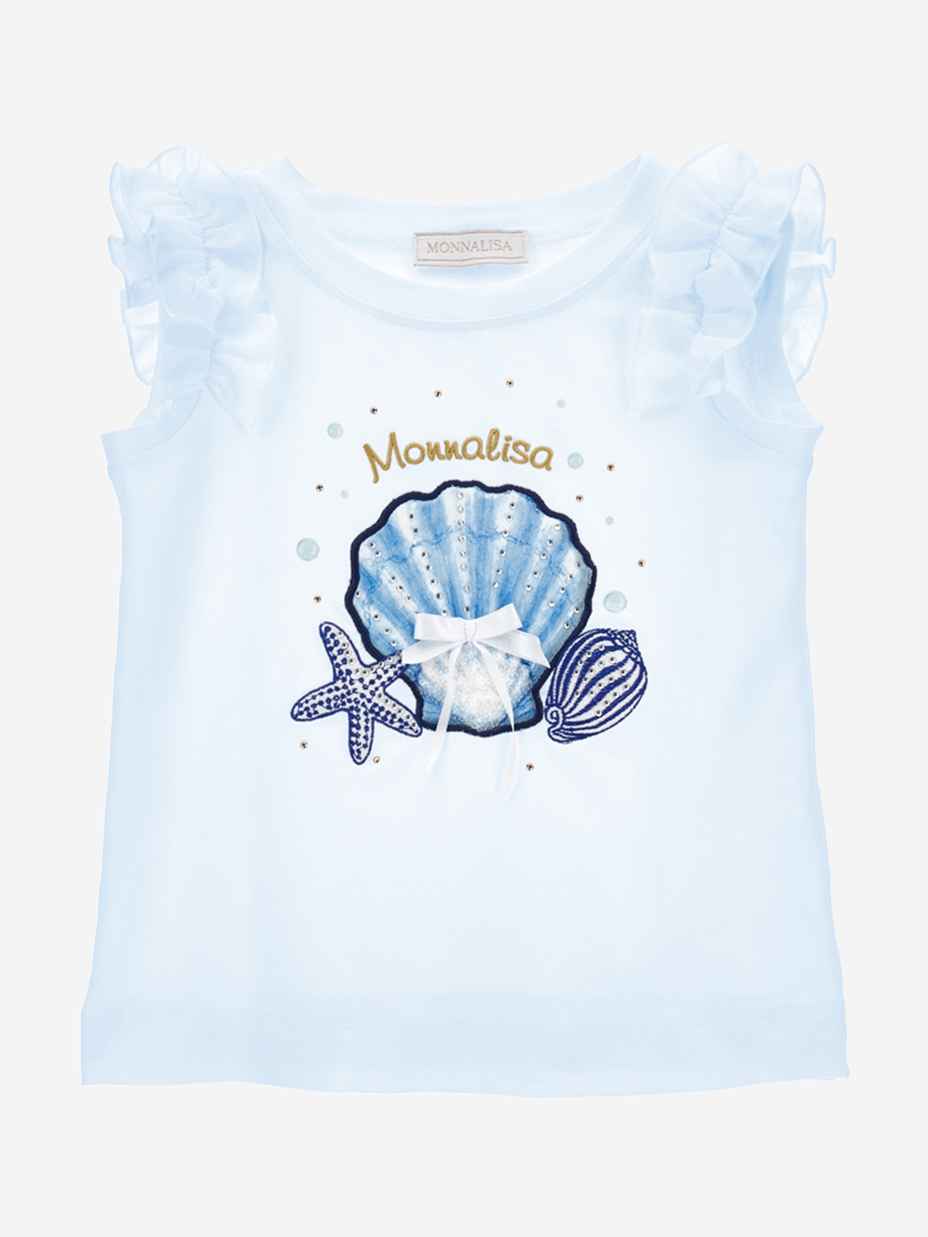 Monnalisa Kids' Girls Shell Ruffle T-shirt In Blue