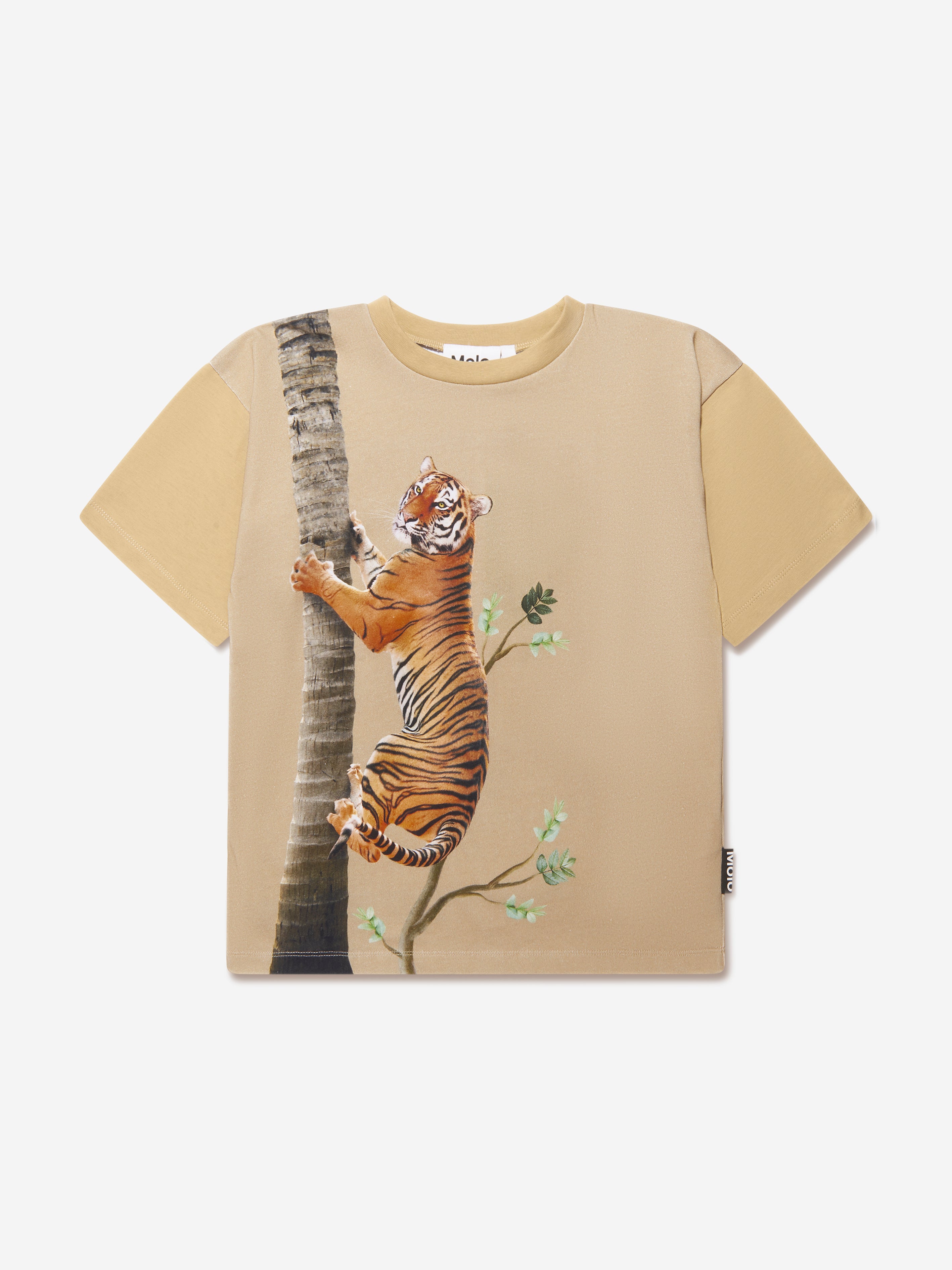 Molo Babies' Boys Climbing Tiger T-shirt In Beige