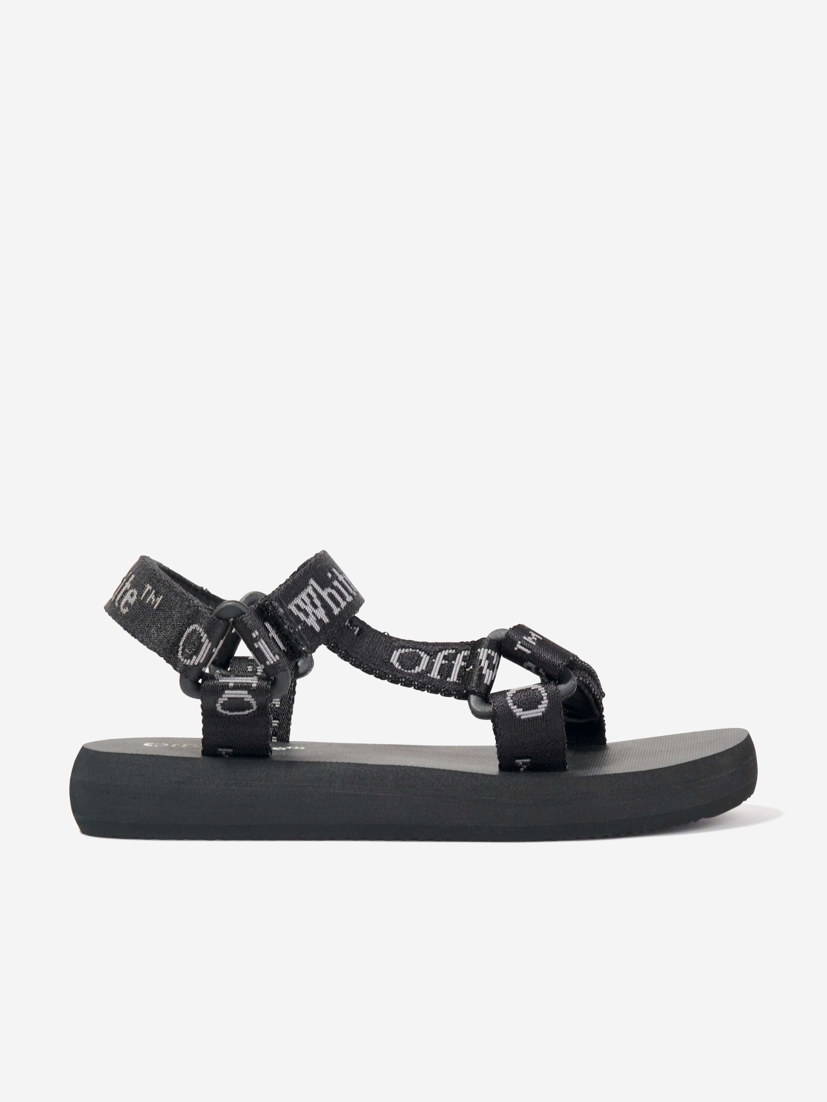 Off-white Kids Bookish Logo Band Trek Sandals In Black