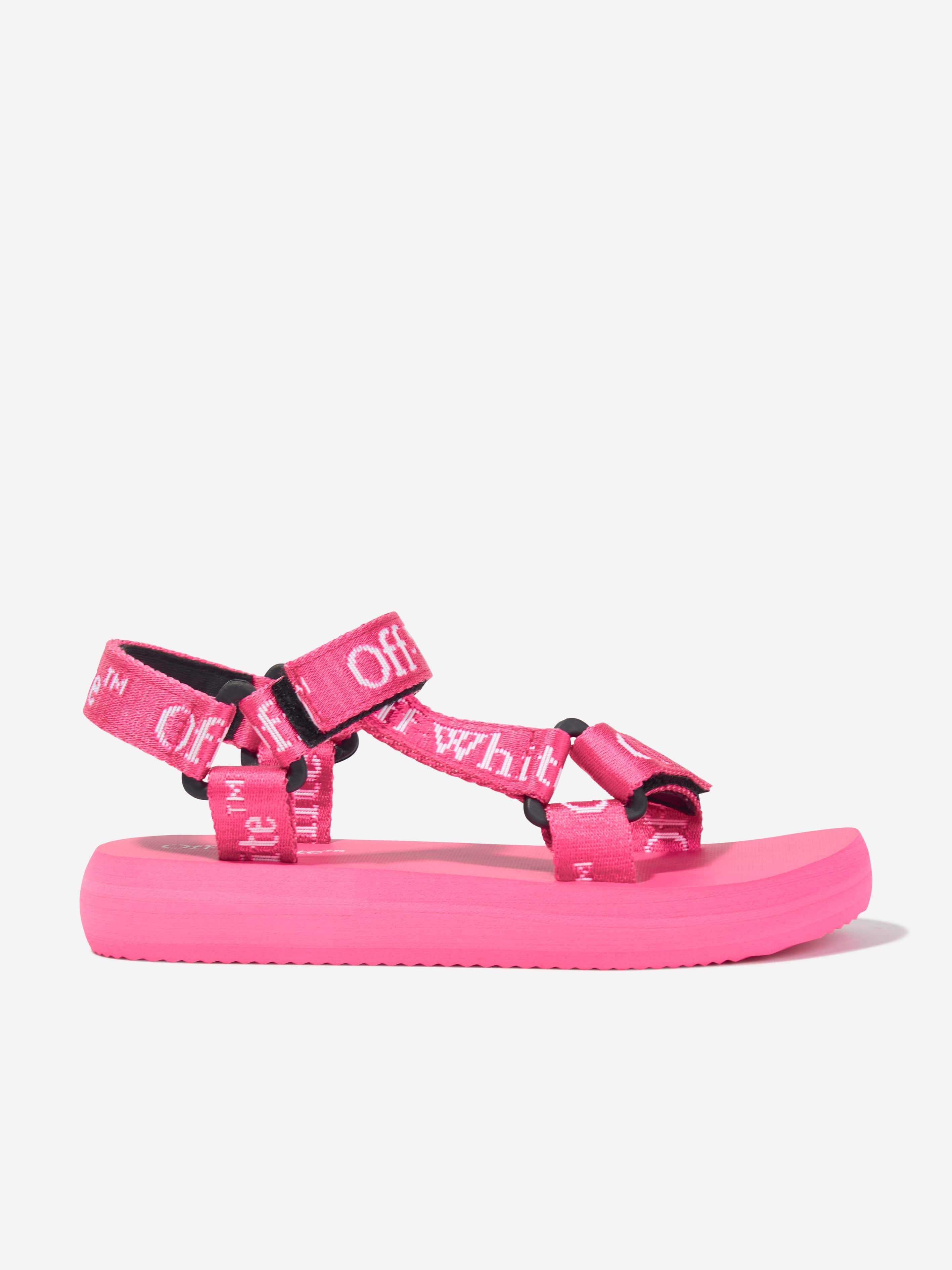 Off-white Kids' Girls Bookish Logo Band Trek Sandals In Pink