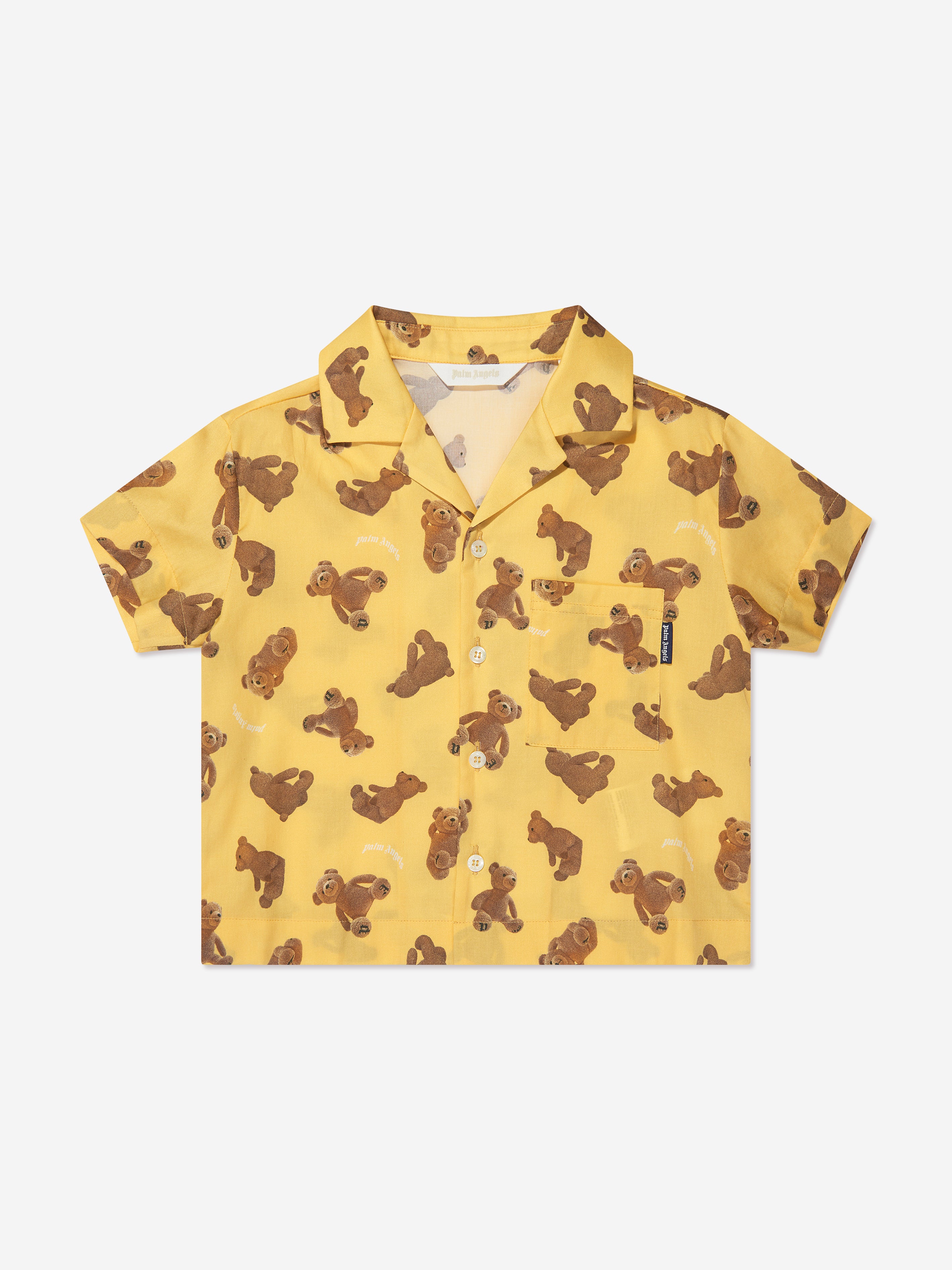 Palm Angels Kids' Boys Aop Pa Bears Bowling Shirt In Yellow