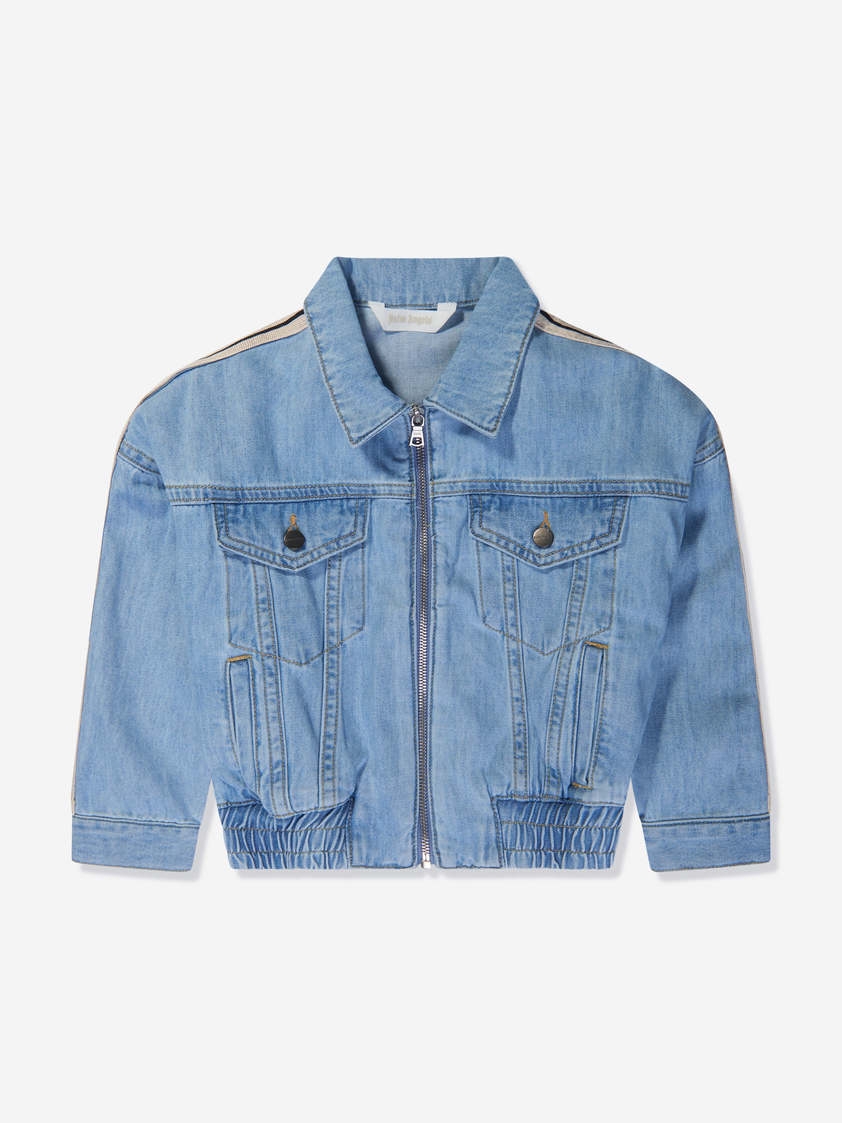 Palm Angels Kids' Girls Overlogo Track Chambray Jacket In Blue