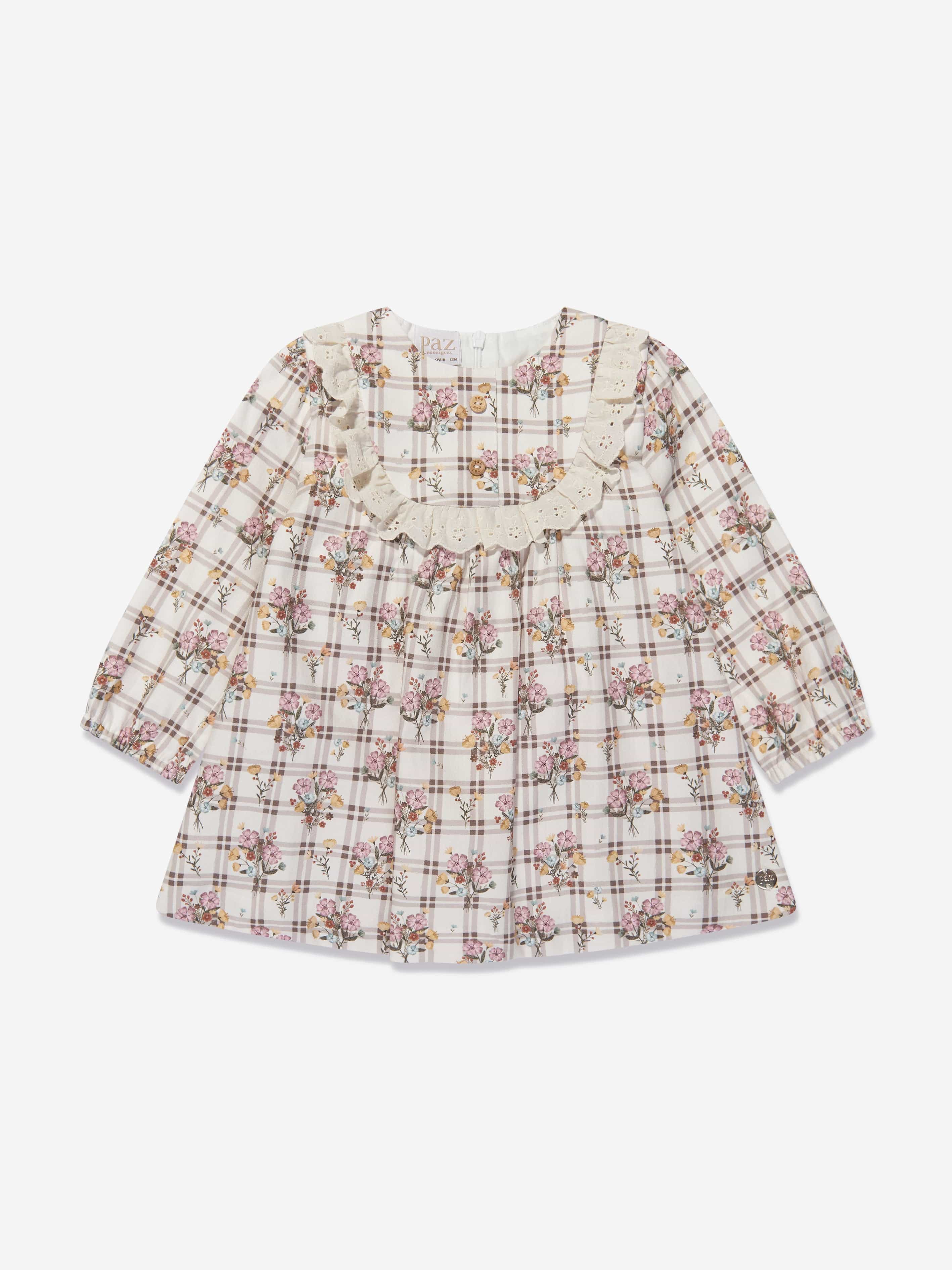 Paz Rodriguez Babies' Girls Floral Dress In Ivory