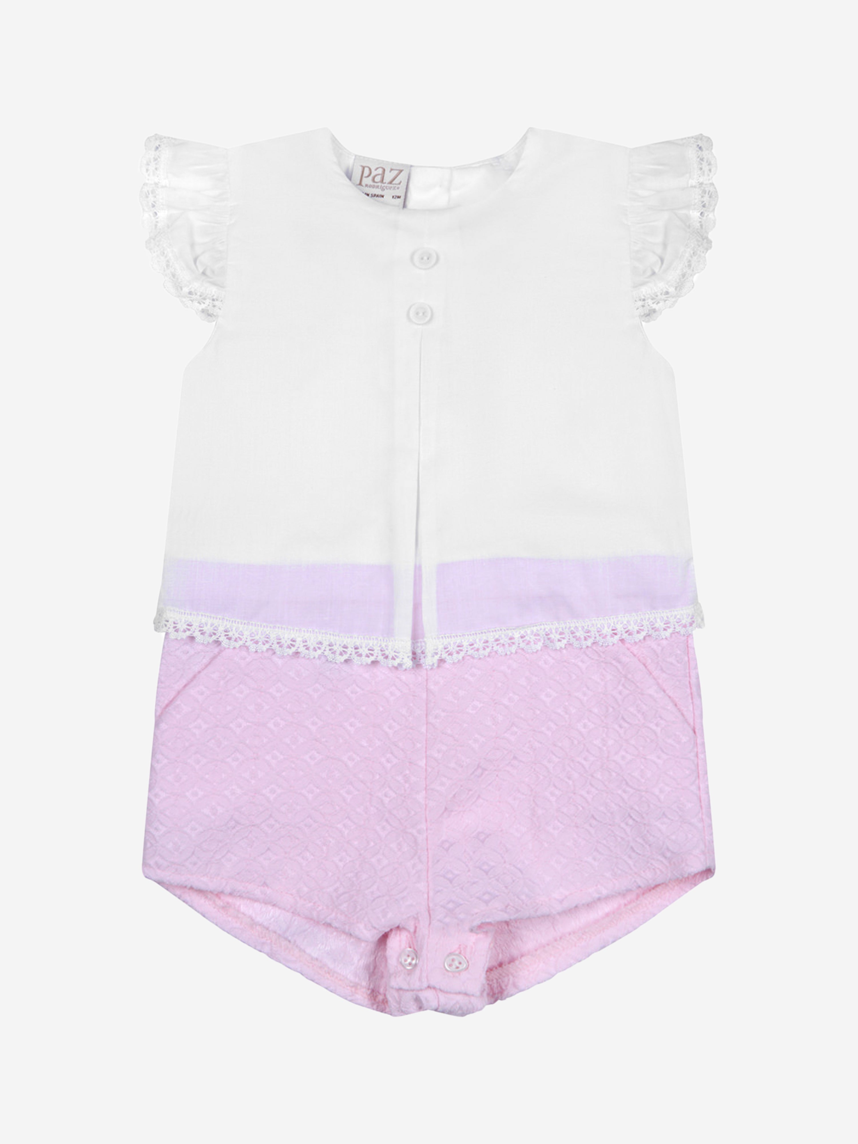 Paz Rodriguez Baby Girls Romper - White & Cotton Romper 12 Mths Pink In Multi