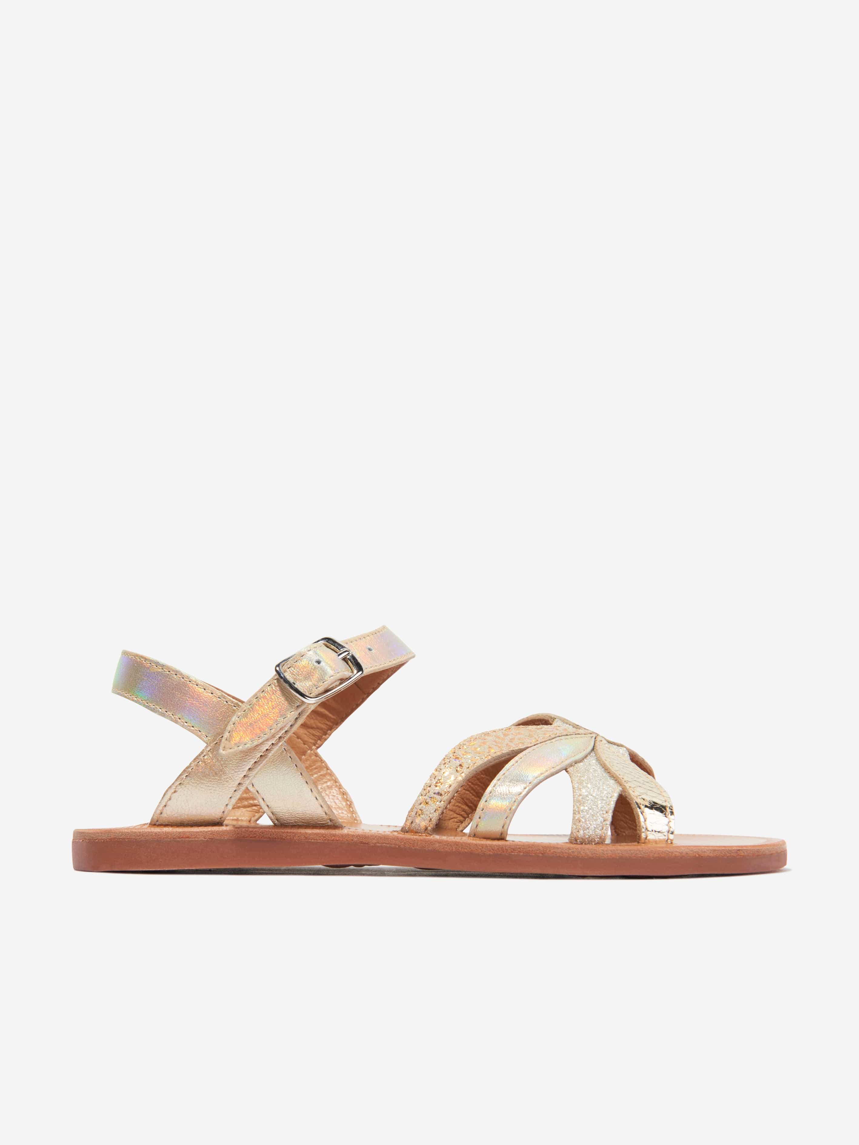 Pom D'api Babies' Girls Leather Plagette Oto Sandals In Gold