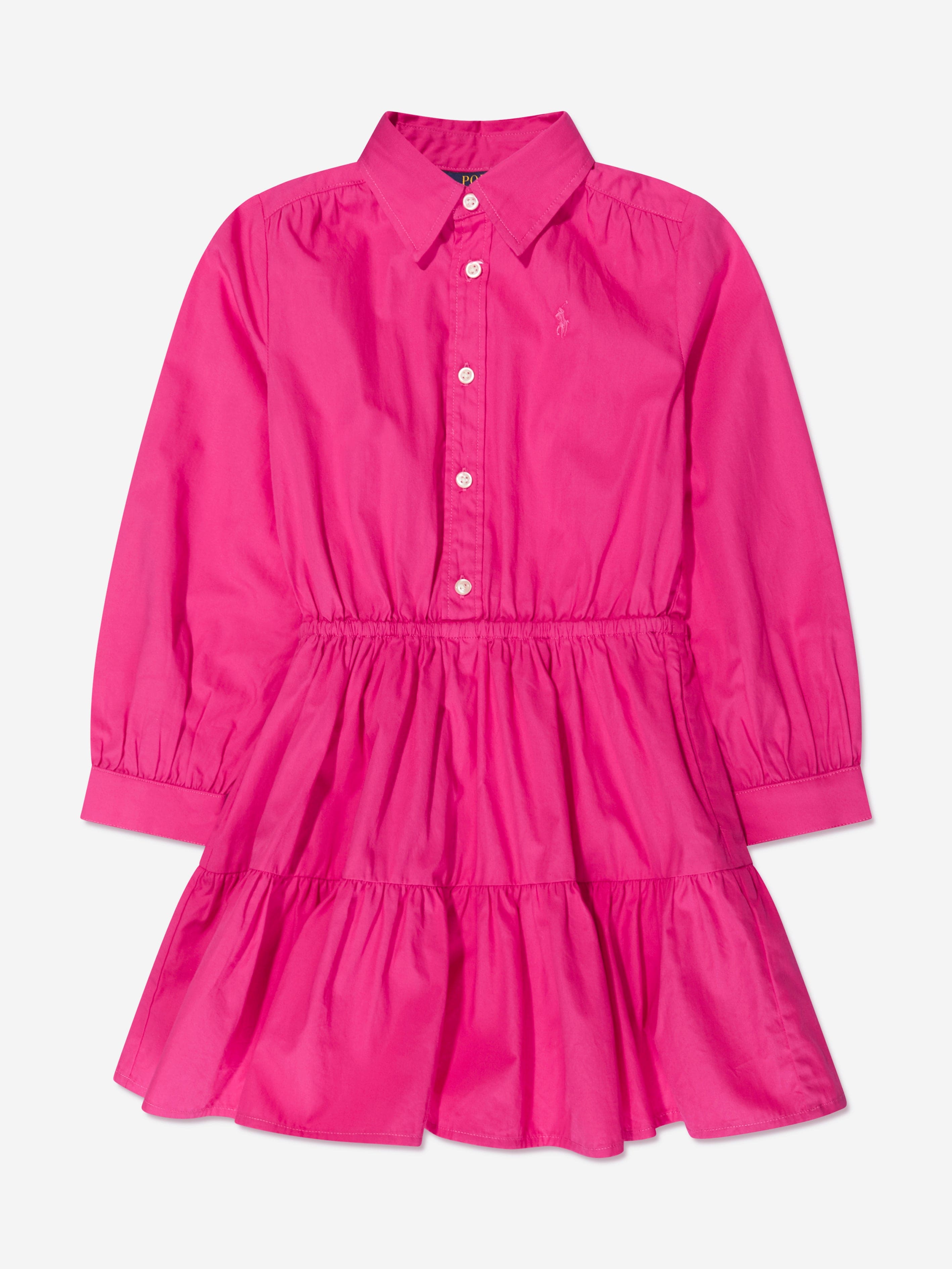 Ralph Lauren Girls Tiered Shirt Dress in Pink