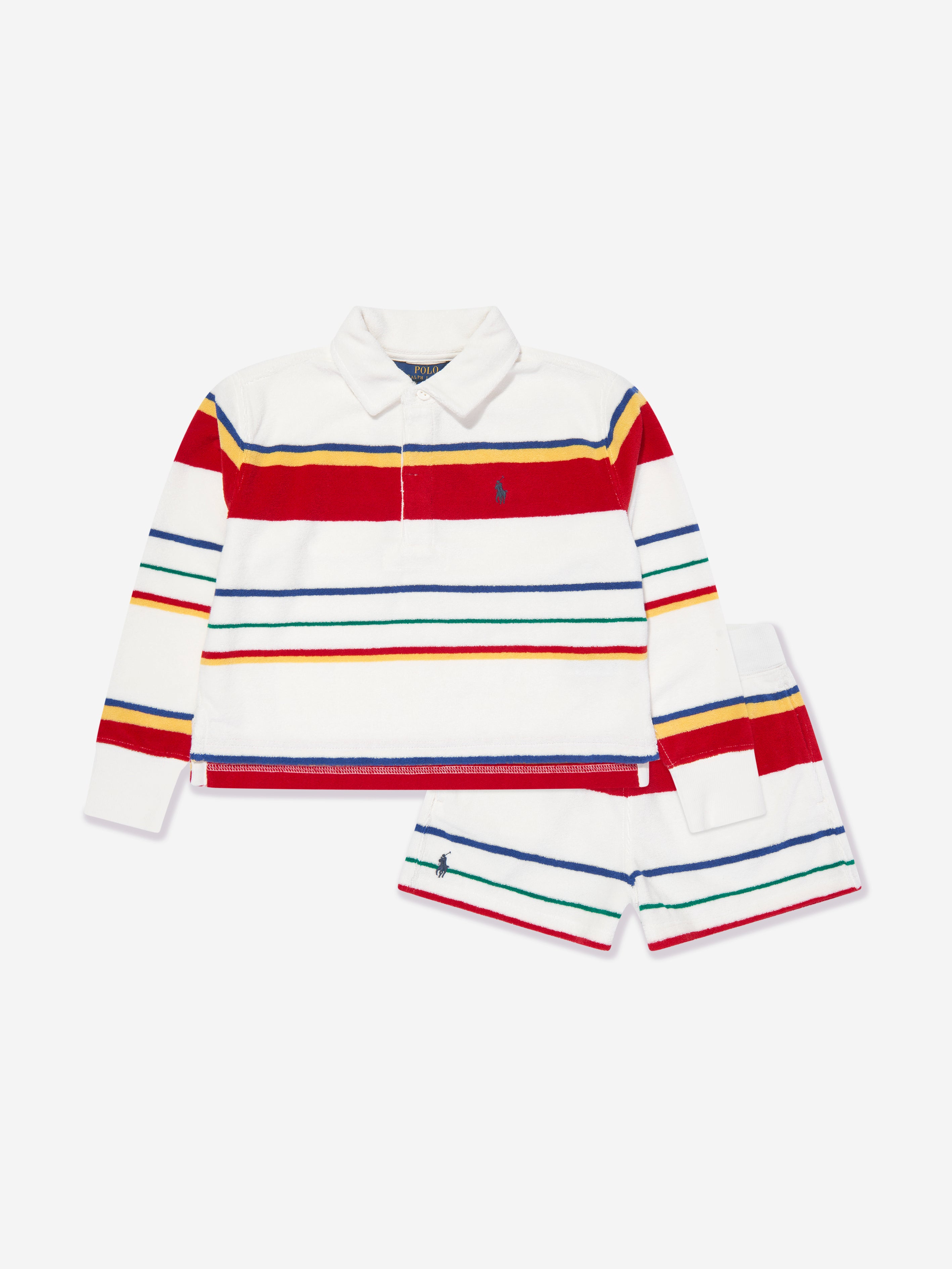 Ralph Lauren Kids' Striped Terry Polo And Shorts Set In Multicoloured