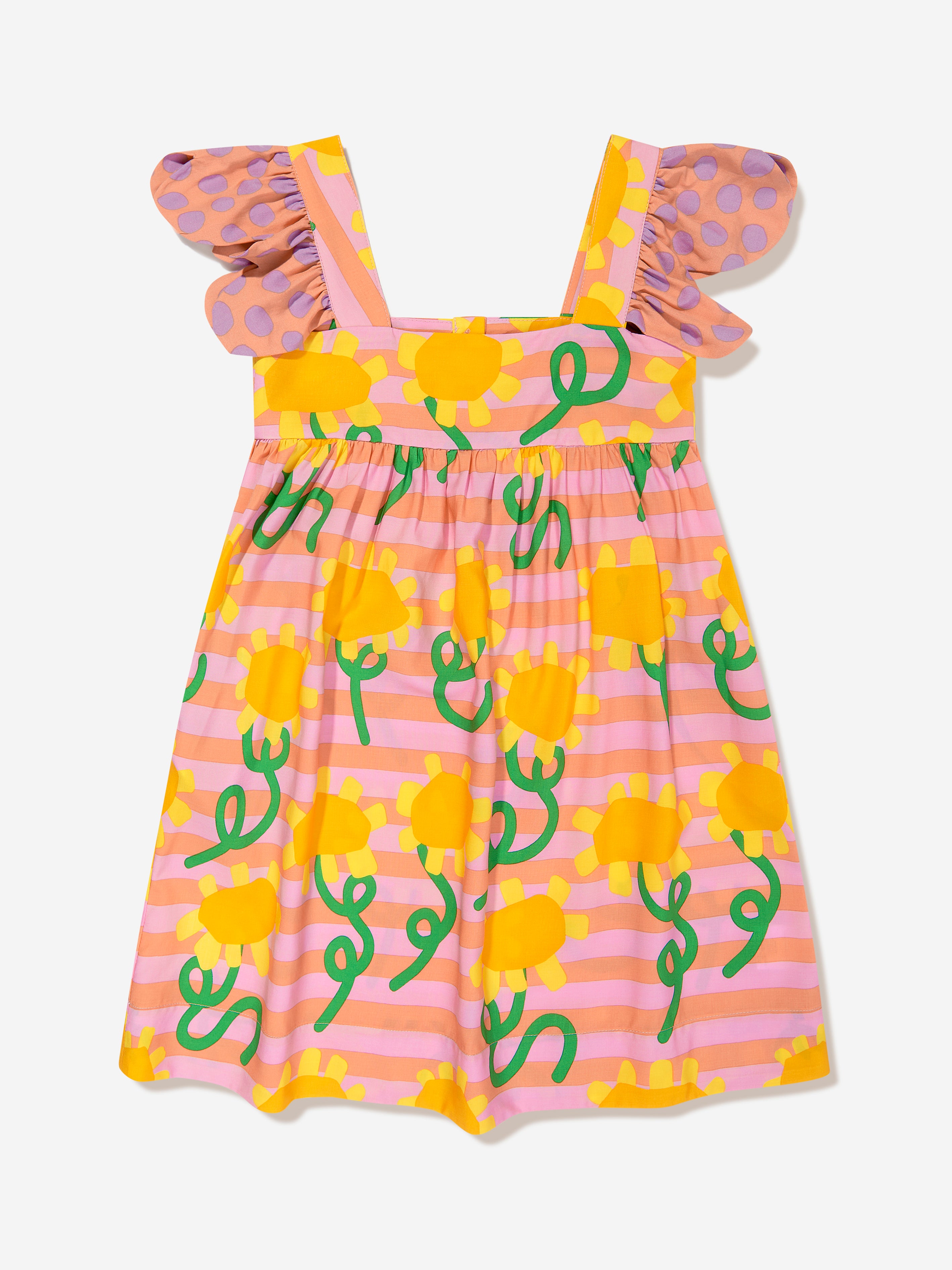 Stella Mccartney Kids' Girls Striped Flower Dress In Multicoloured