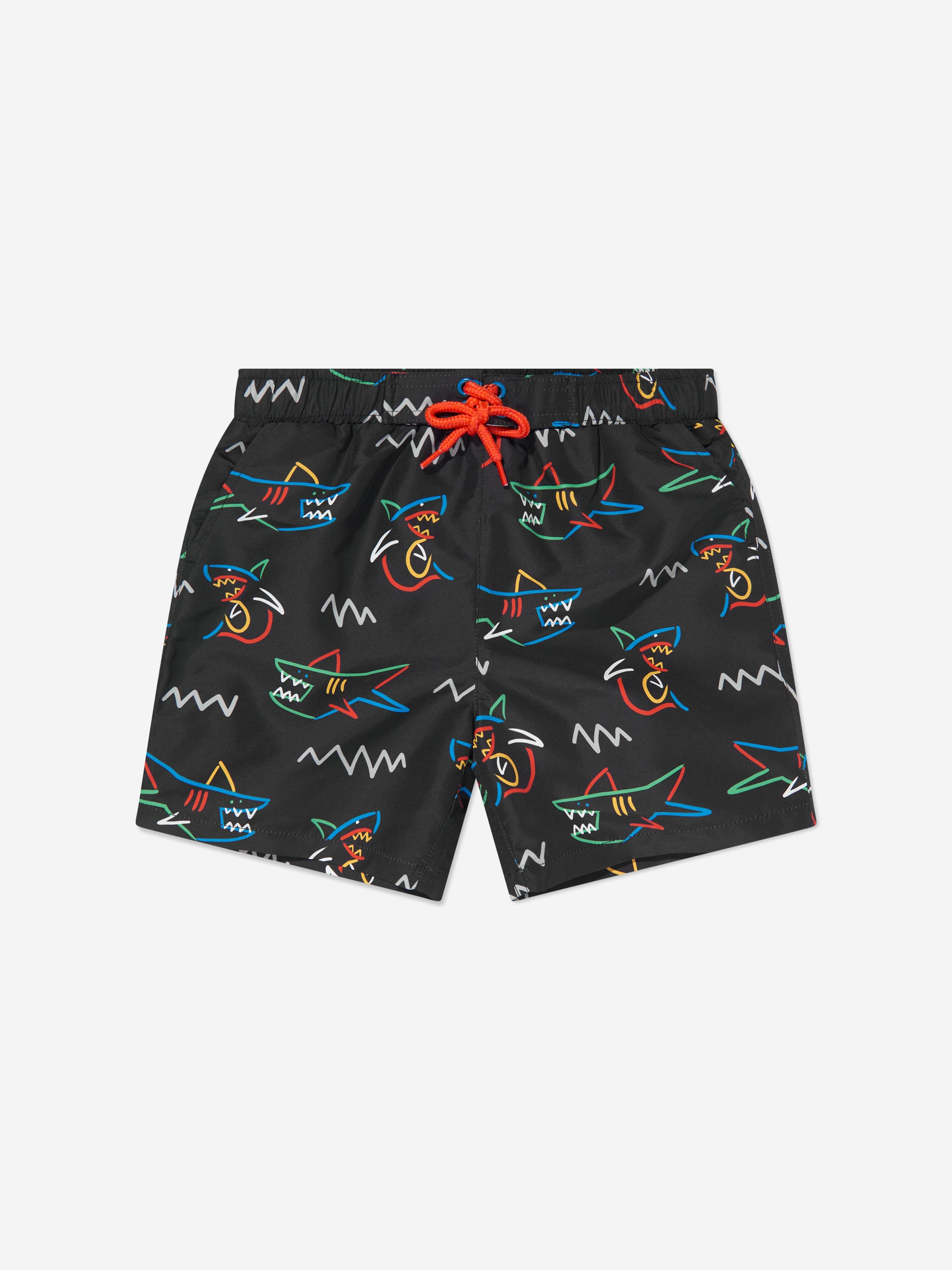 Stella Mccartney Babies' Boys Shark Swim Shorts In Black