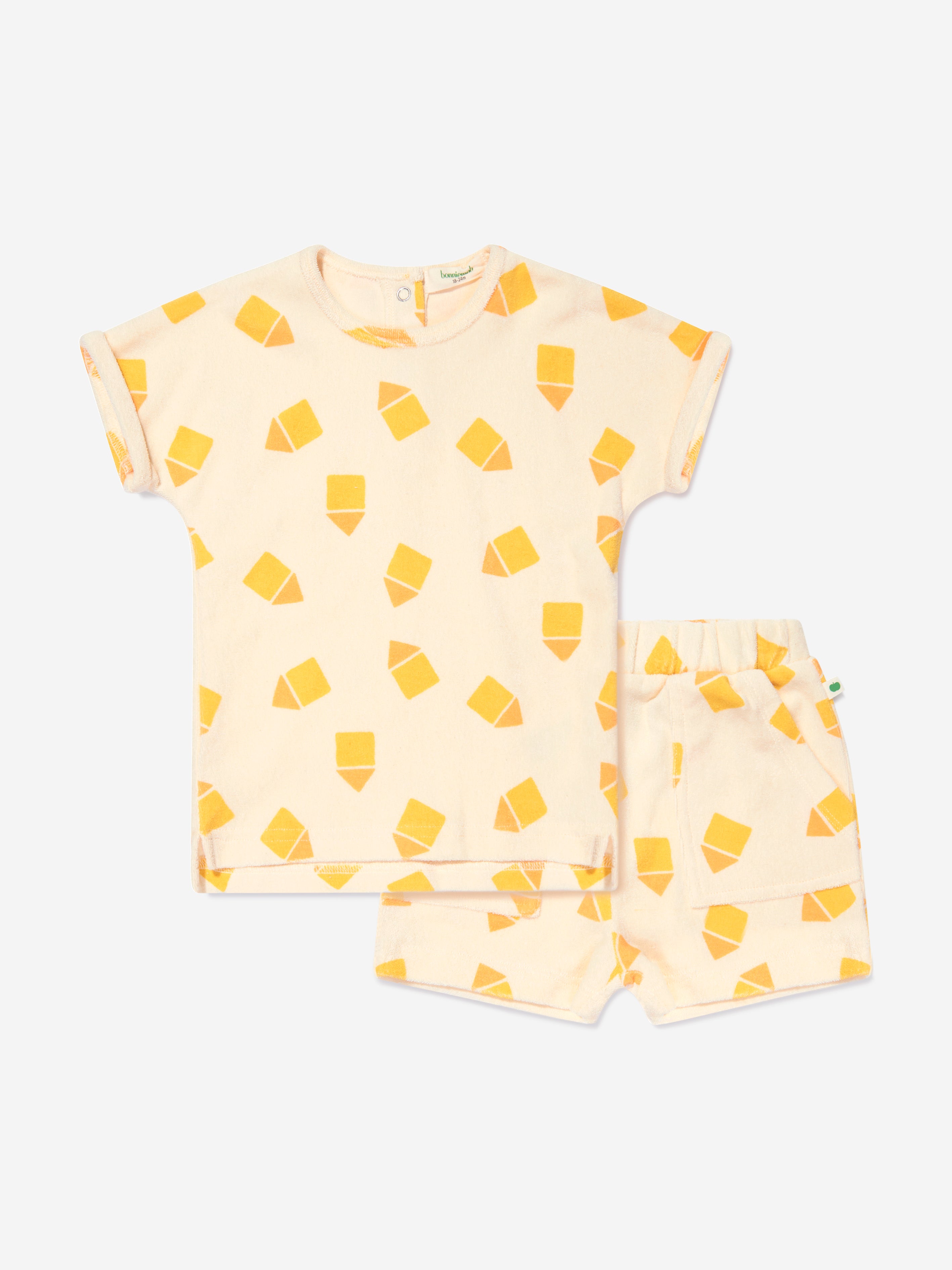 The Bonnie Mob Baby Shell And Shoreline Beach Hut Short Set In Yellow