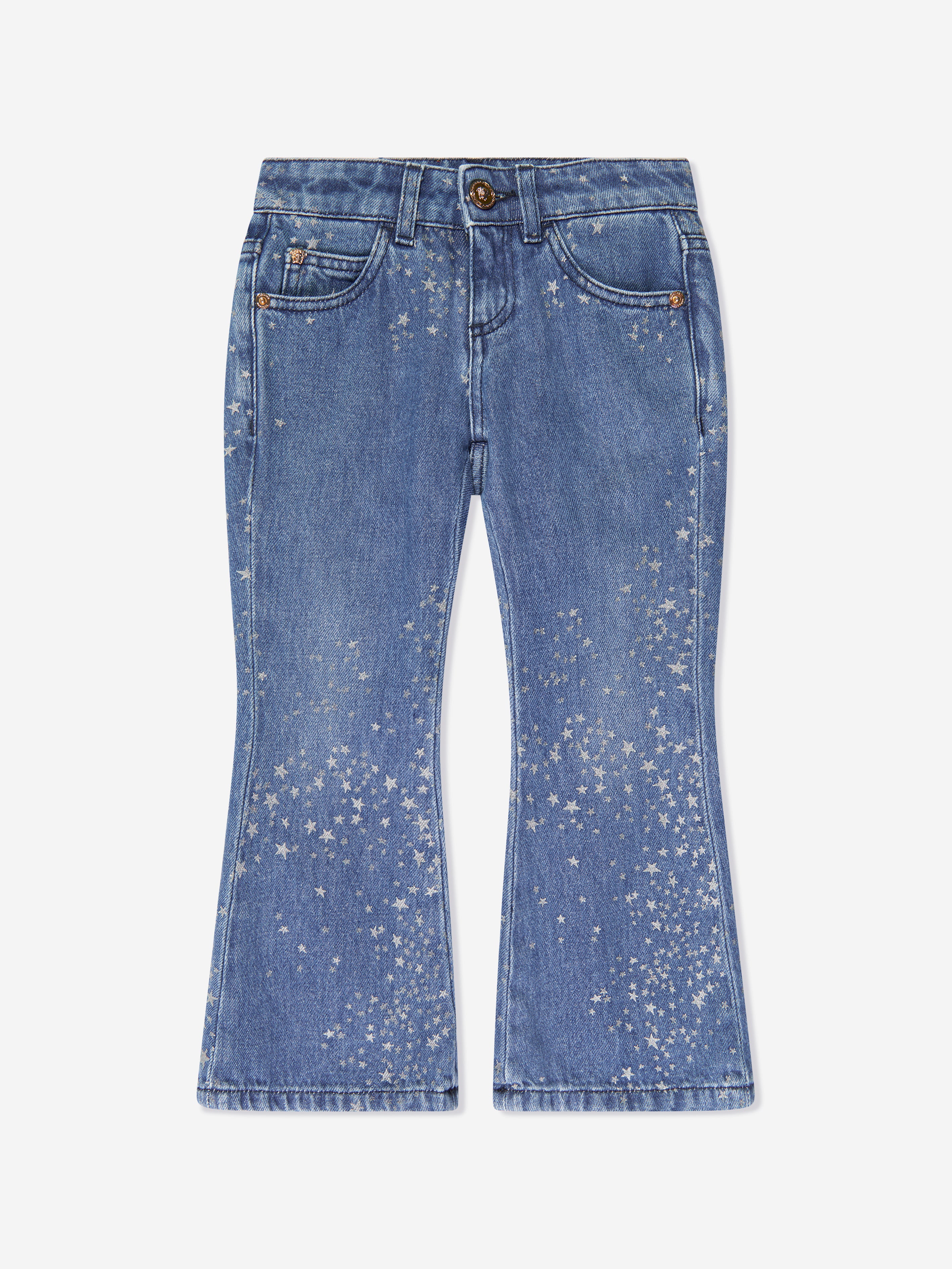 Versace Babies' Girls Flared Glitter Jeans In Blue