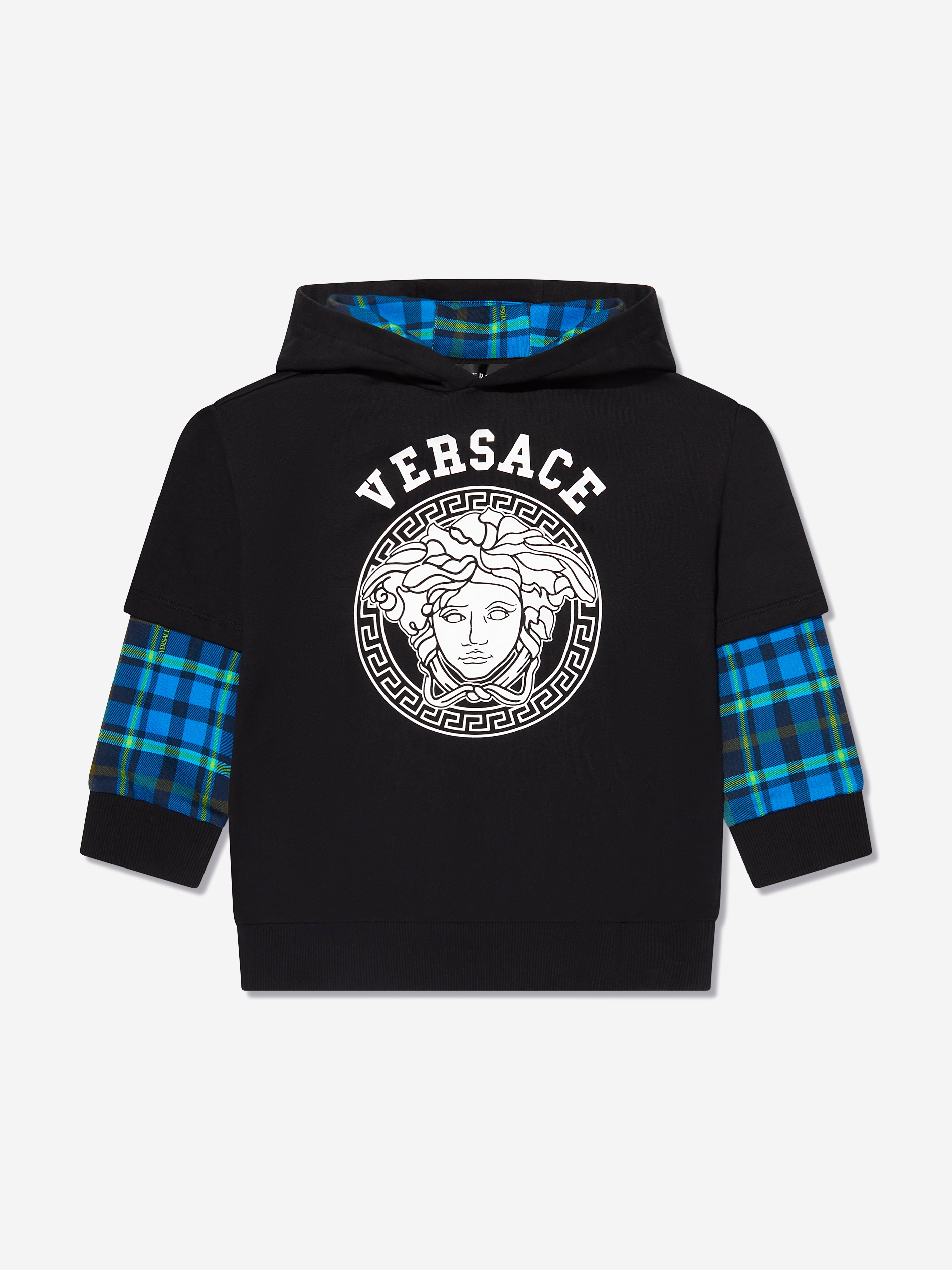 Versace Kids' Boys Tartan Sleeve Sweatshirt In Blue