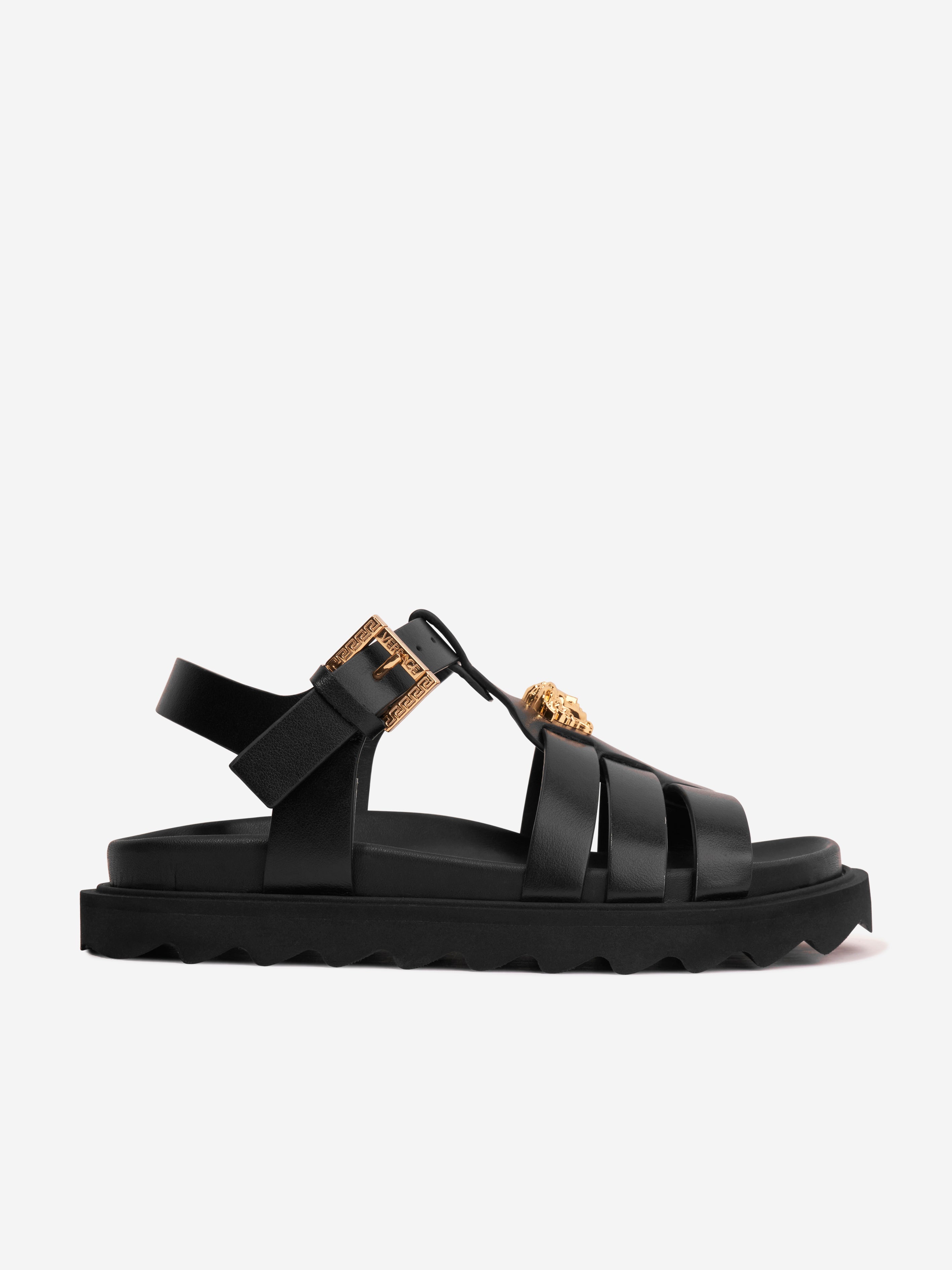 Versace Kids' Girls Leather Medusa Sandals In Black